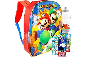 Mario Backpack for Boys 4-6- Backpack, Water Bottle, Stickers, More
