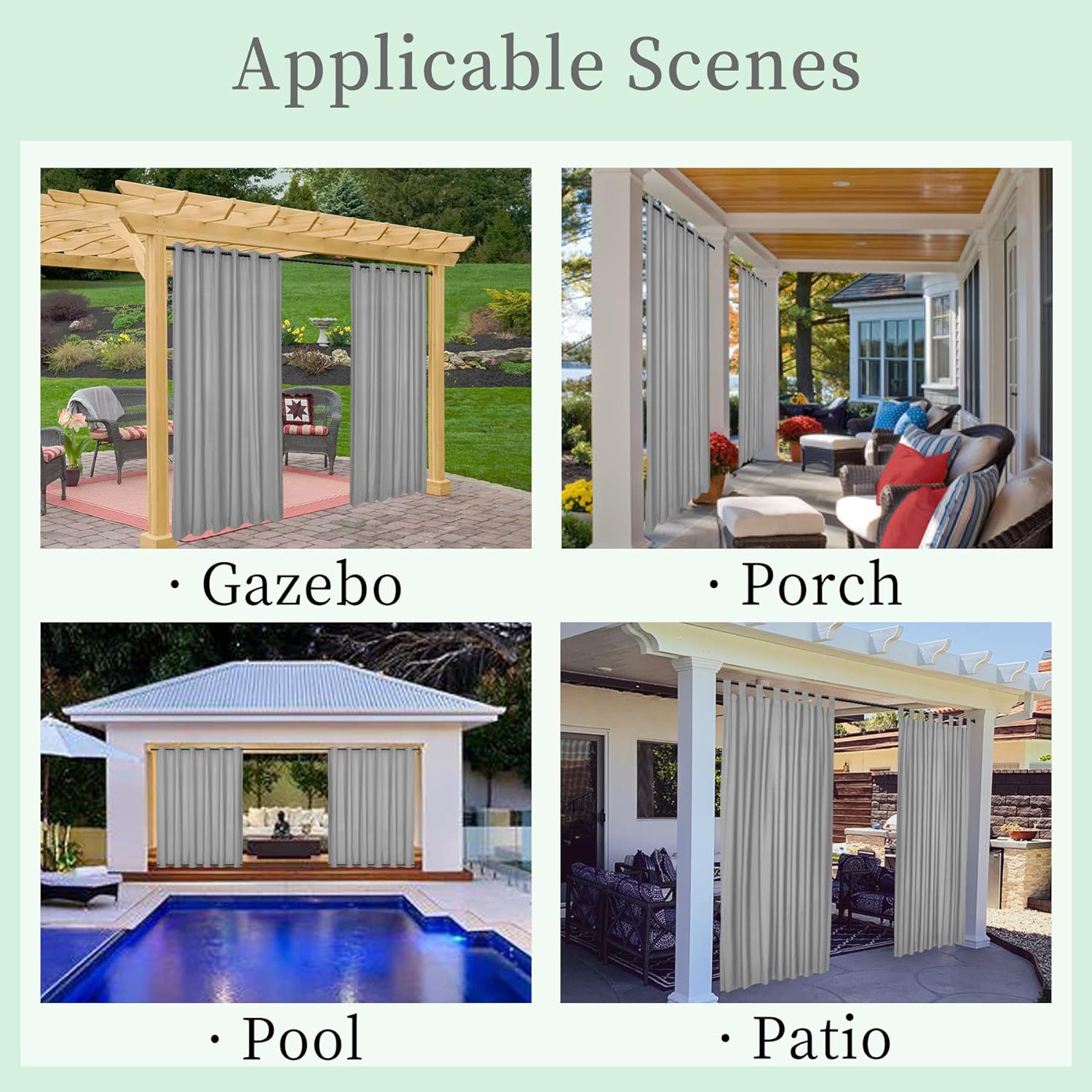 Frelement Outdoor Curtains for Patio Waterproof Thermal Insulated Privacy Drapes Grommet Curtains Outdoor Canvas Fade Resistant Curtains for Gazebo, 84" W x 84" L, 1 Panel, Grey