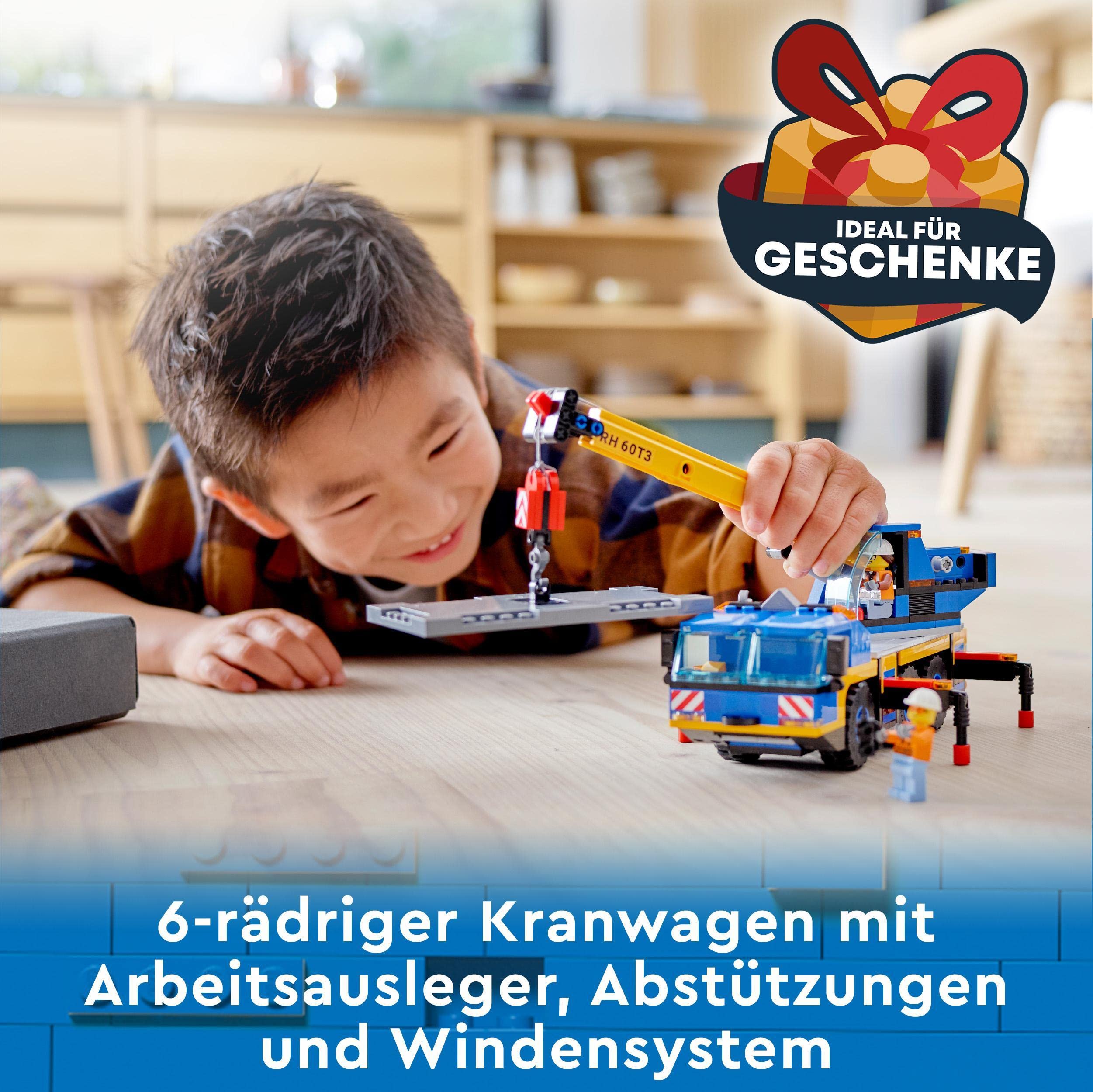 LEGO 60324 City Geländekran, Kran- und LKW-Spielzeug mit Haken, baubares Fahrzeug-Spielzeug für Jungen und Mädchen ab 7 Jahren, Geschenk für Kinder und Fans von Baufahrzeugen