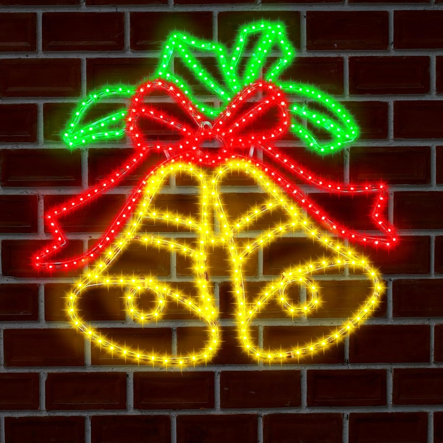 29.3 x 29.1 Large Lighted Christmas Bells, LED Christmas Window Silhouette Bell Lights for Outdoor Indoor Waterproof Xmas Tree Wall Bedroom Hanging Party Decoration