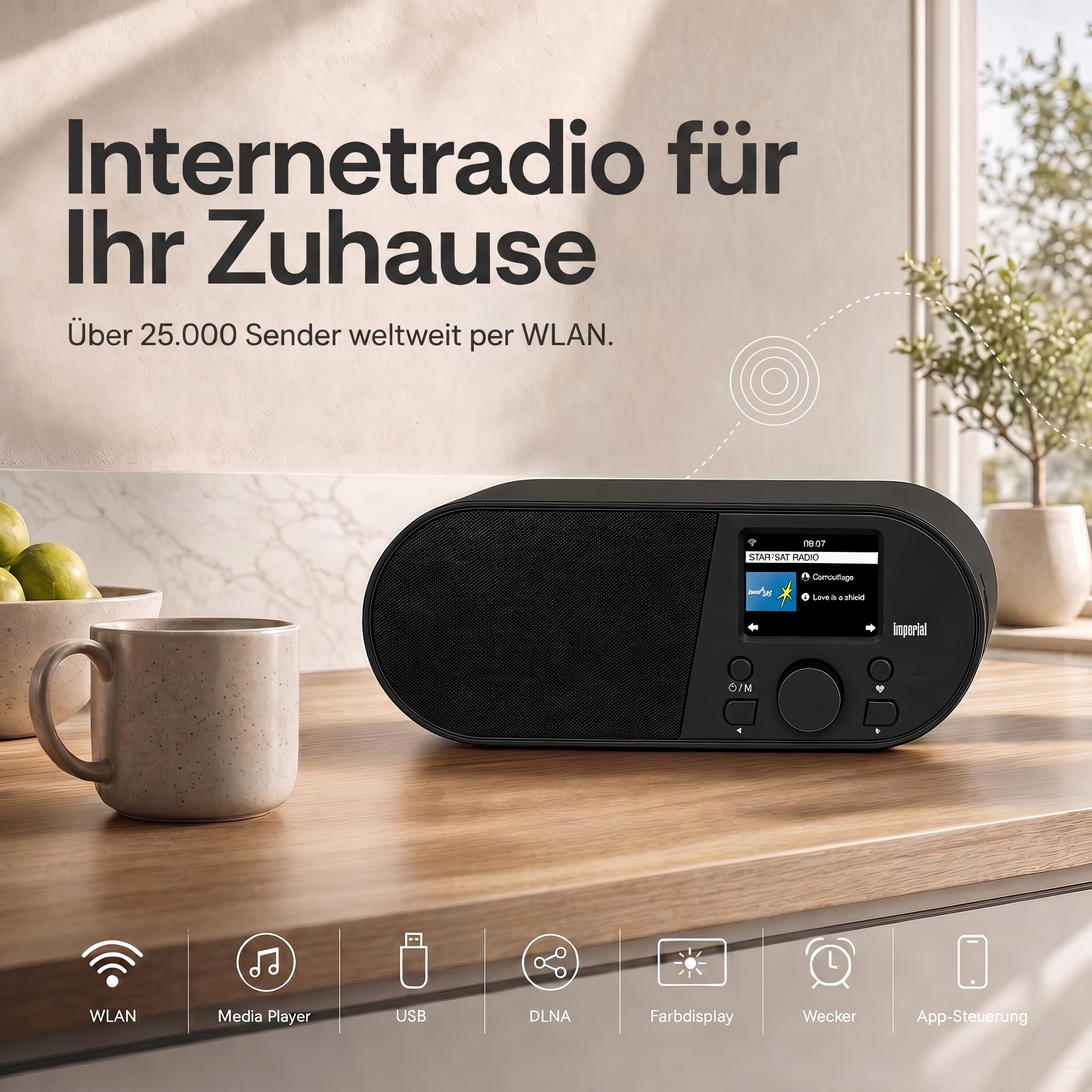 Imperial i105 Internetradio DAB Radio, DAB Plus Radio, Bluetooth, WLAN Radio(WLAN, Mediaplayer, USB, DLNA, Farbdisplay, Wecker, Appsteuerung) schwarz