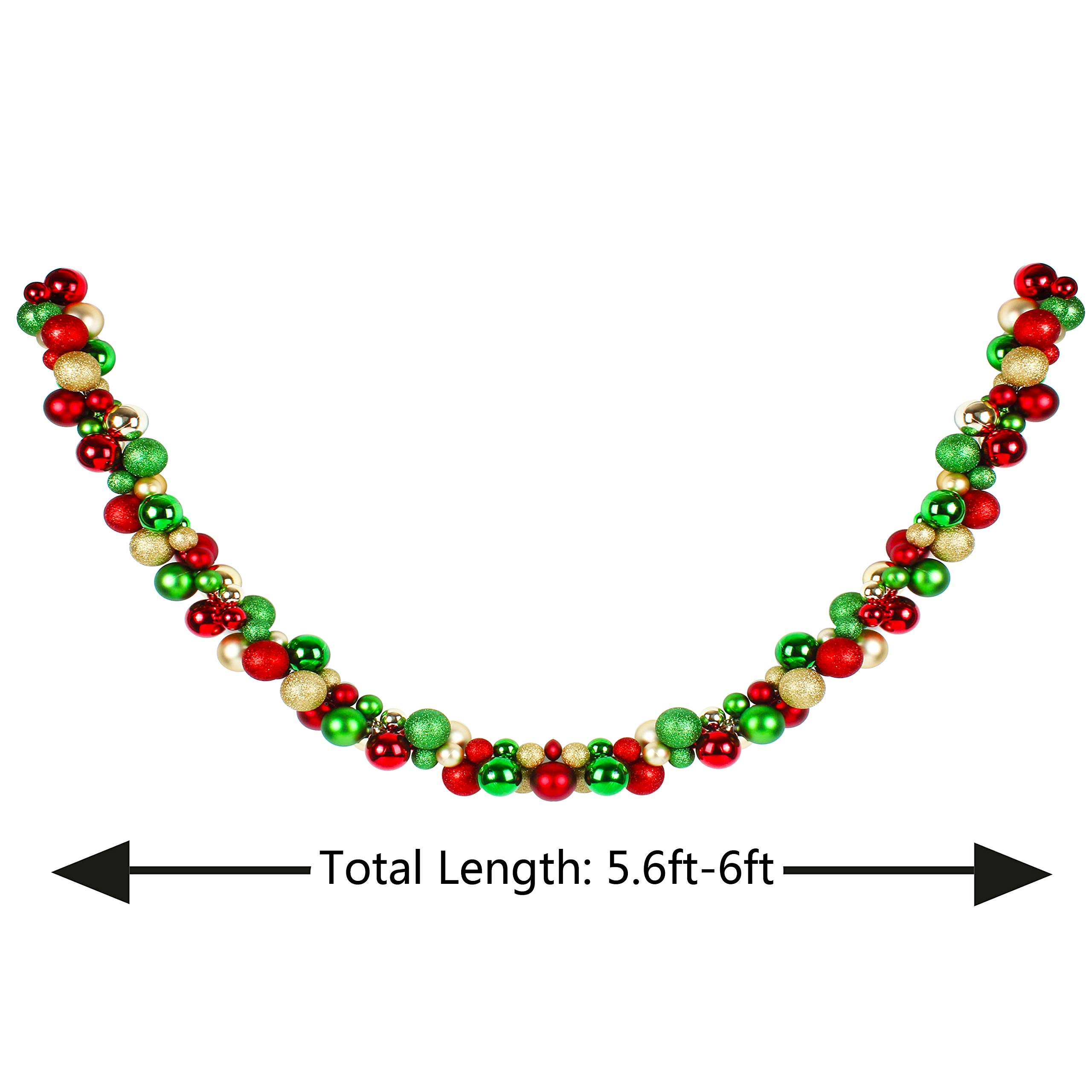 Costyleen 6 Feet Christmas Garland Balls Ornaments, Outdoor Indoor Home Party Xmas Tree Decors Decorative Colorful Red Green Gold