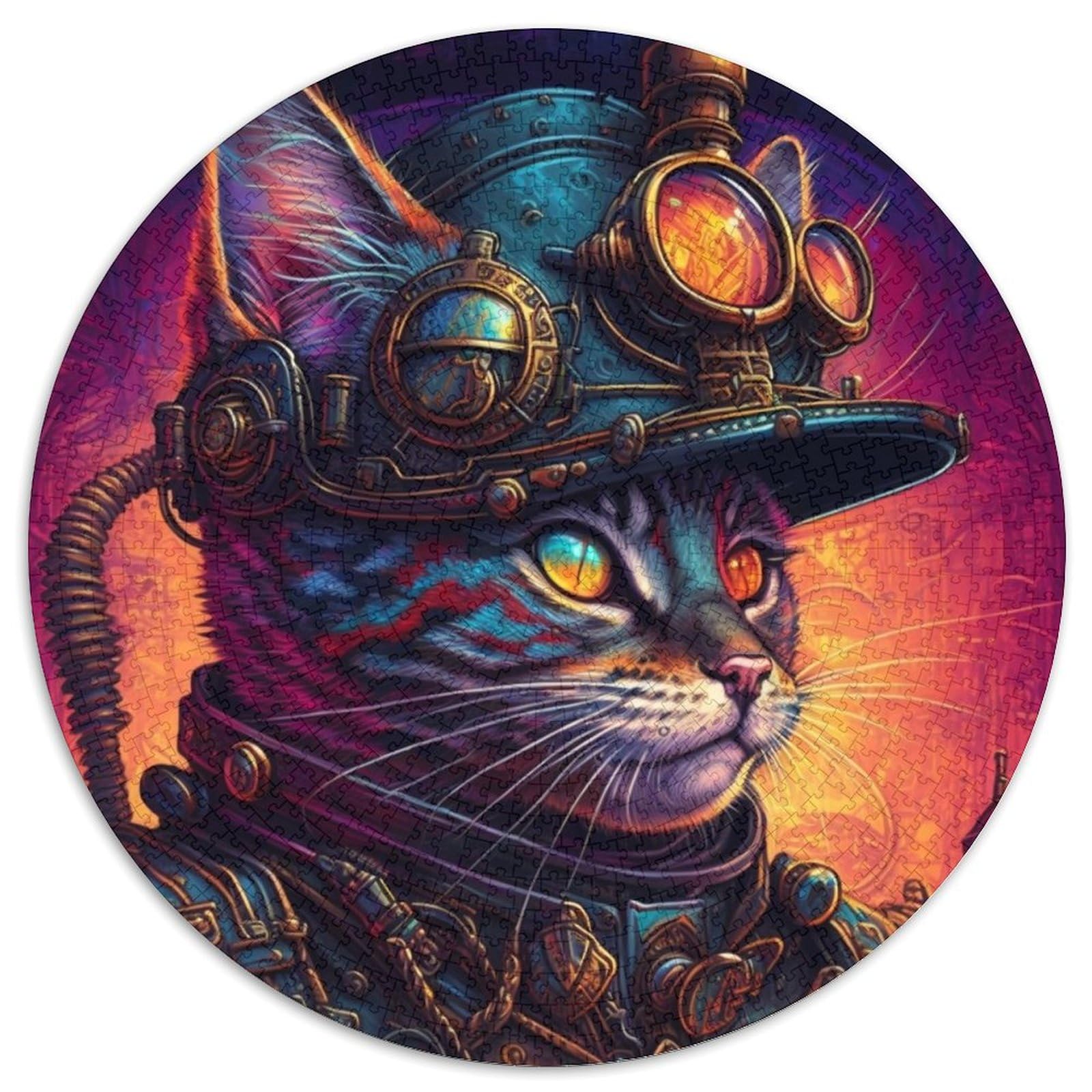 Steampunk Cat Paper Jigsaw Jigsaw Puzzles for Adults 1000 Piece Brain Teaser Game for Teenagers,Perfect 67.5x67.5cm