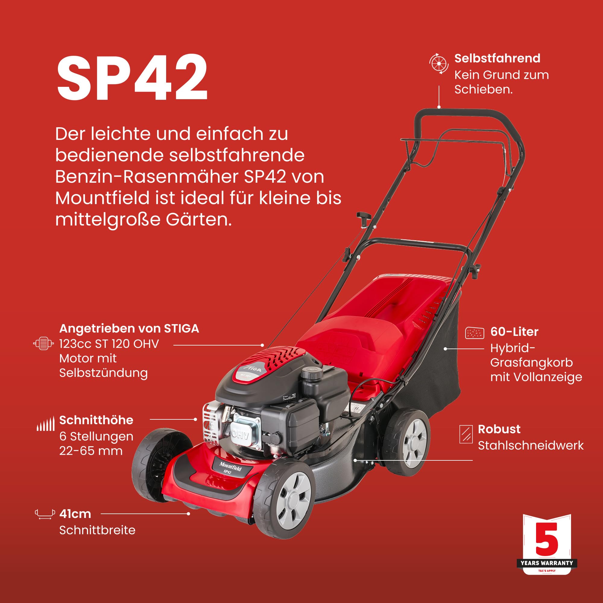 Mountfield SP42 Cortacésped autopropulsado de Gasolina de 41 cm