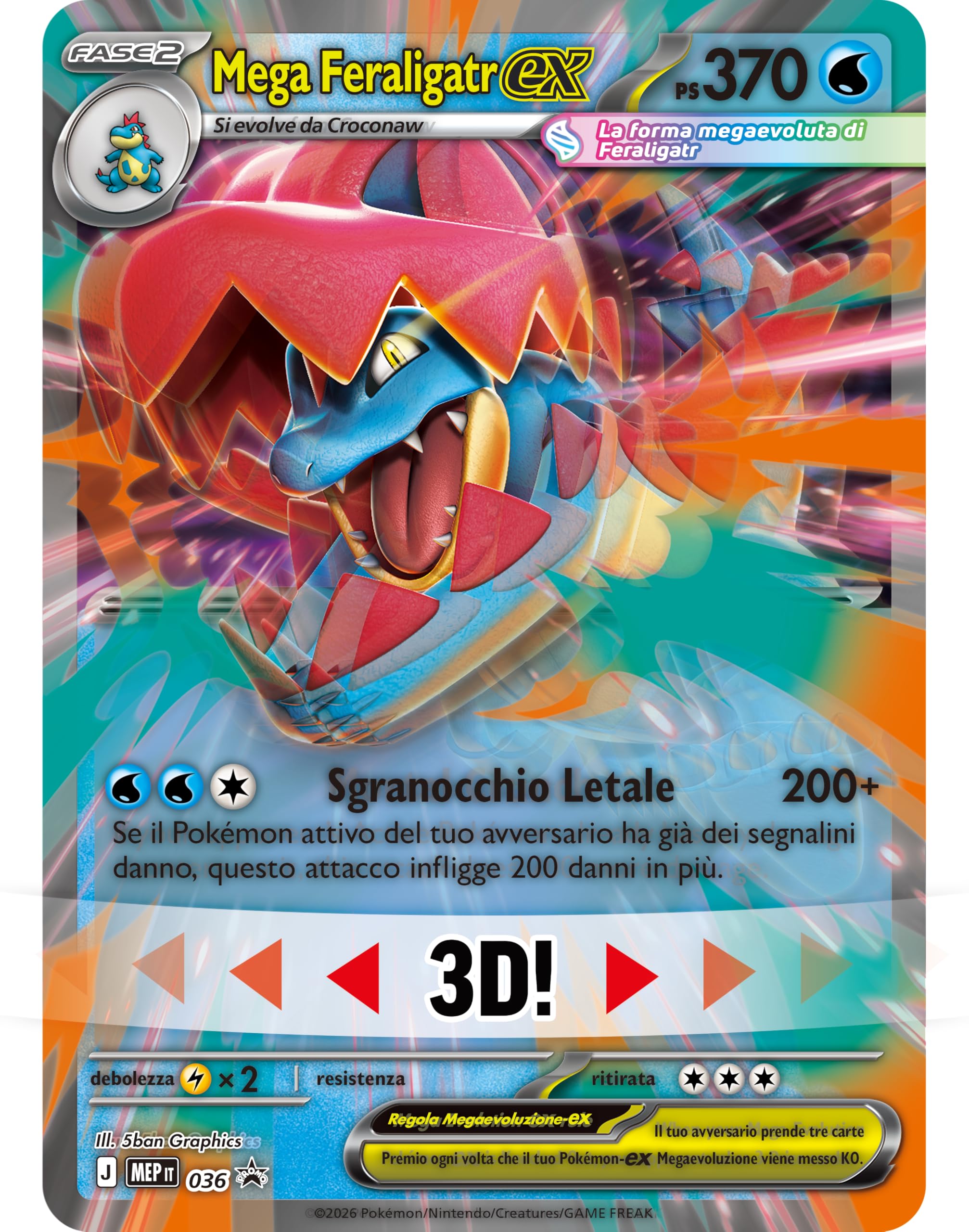 Pokémon: collezione Mega Feraligatr-ex dell’espansione Megaevoluzione - Ascesa Eroica del GCC Pokémon (una carta promozionale olografica, una carta lenticolare gigante e quattro buste di espansione)