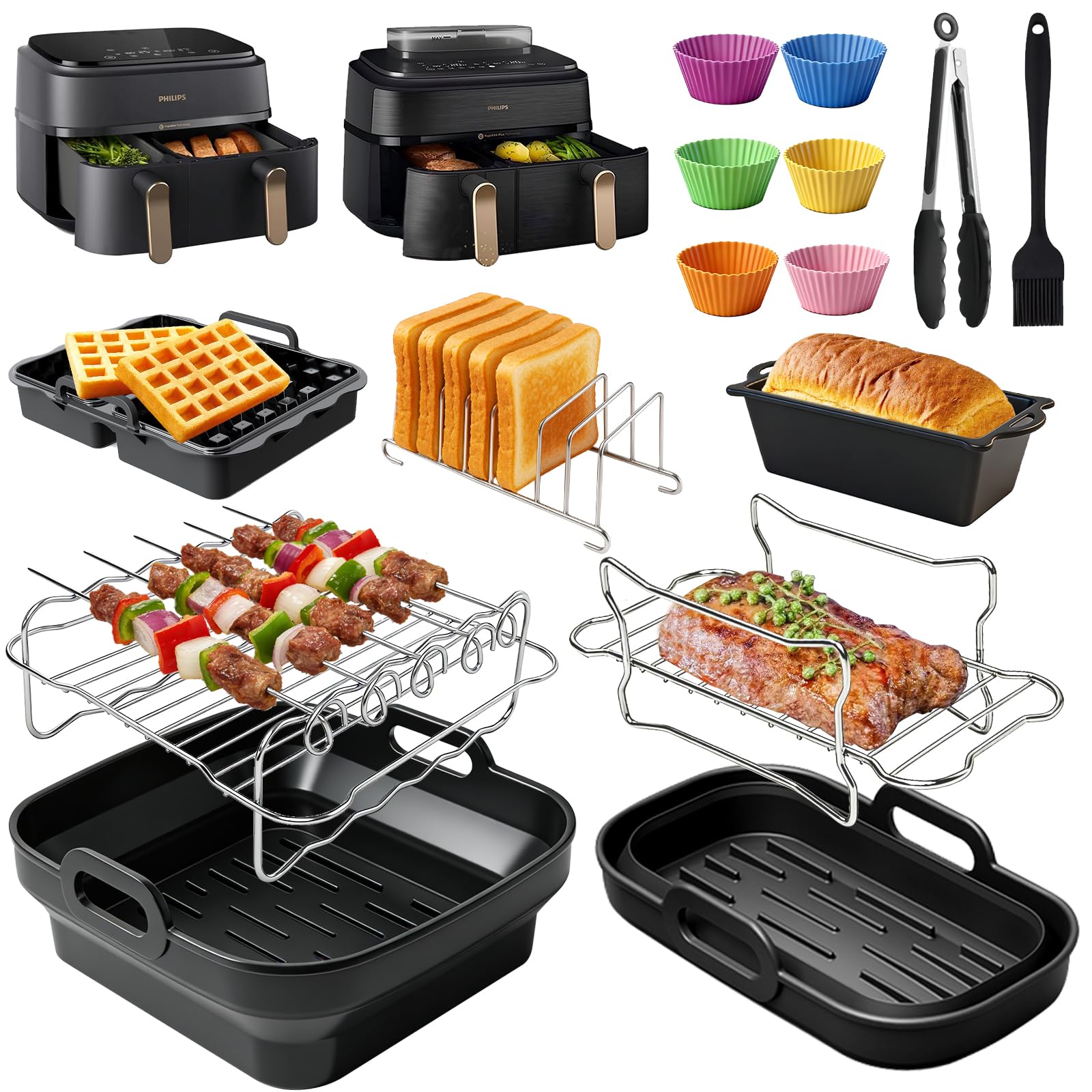 Akcesoria do frytkownicy na gorące powietrze do Philips Airfryer Dual Basket 3000-5000 seria 9 l (6 l/3 l), 15 sztuk silikonowych form do pieczenia Air Fryer Accessories, silikonowa forma do