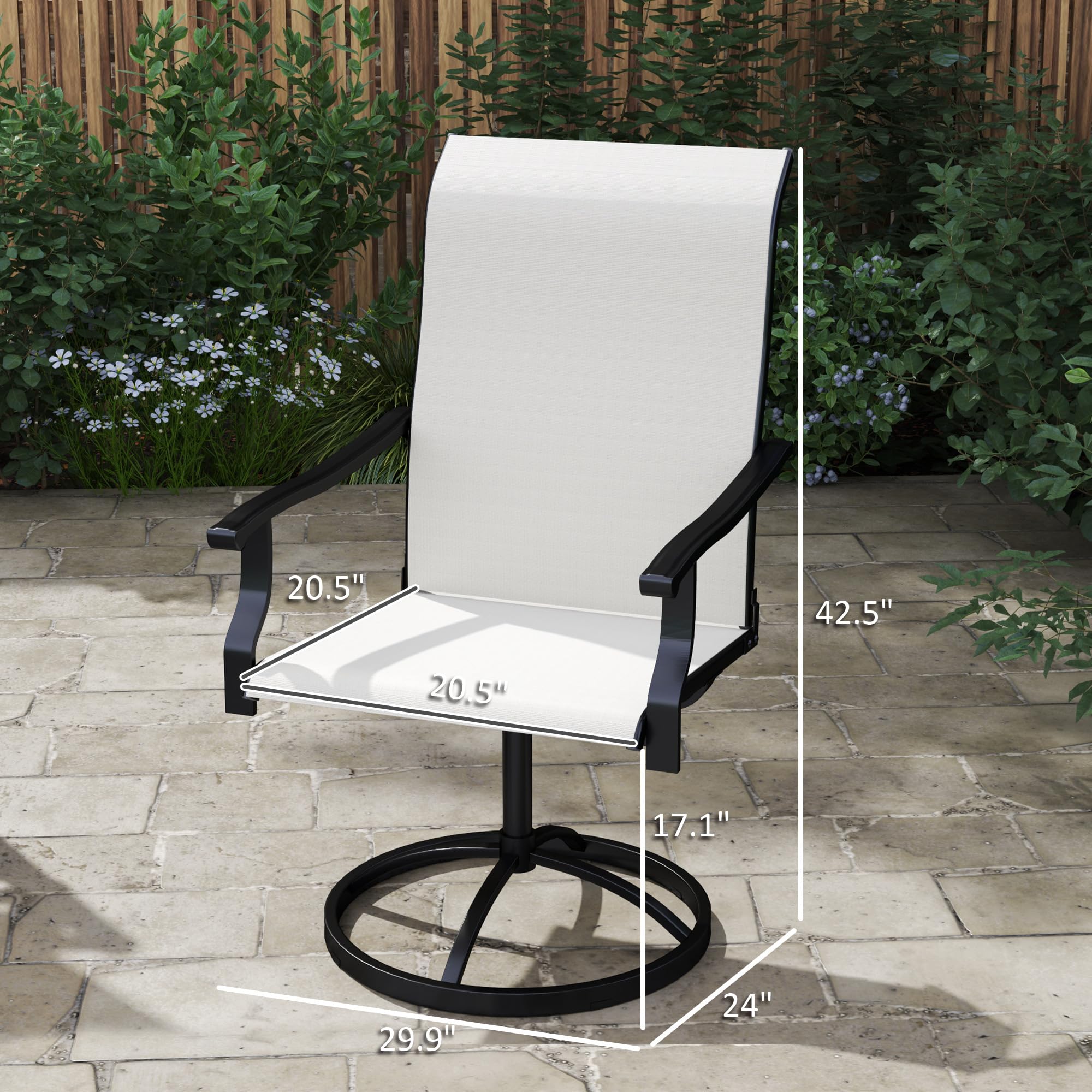 Juego de 2 sillas giratorias para patio al aire libre, sillas de comedor con respaldo alto con tela de malla para todo tipo de clima y marco de metal para patio trasero, césped, porche o 7