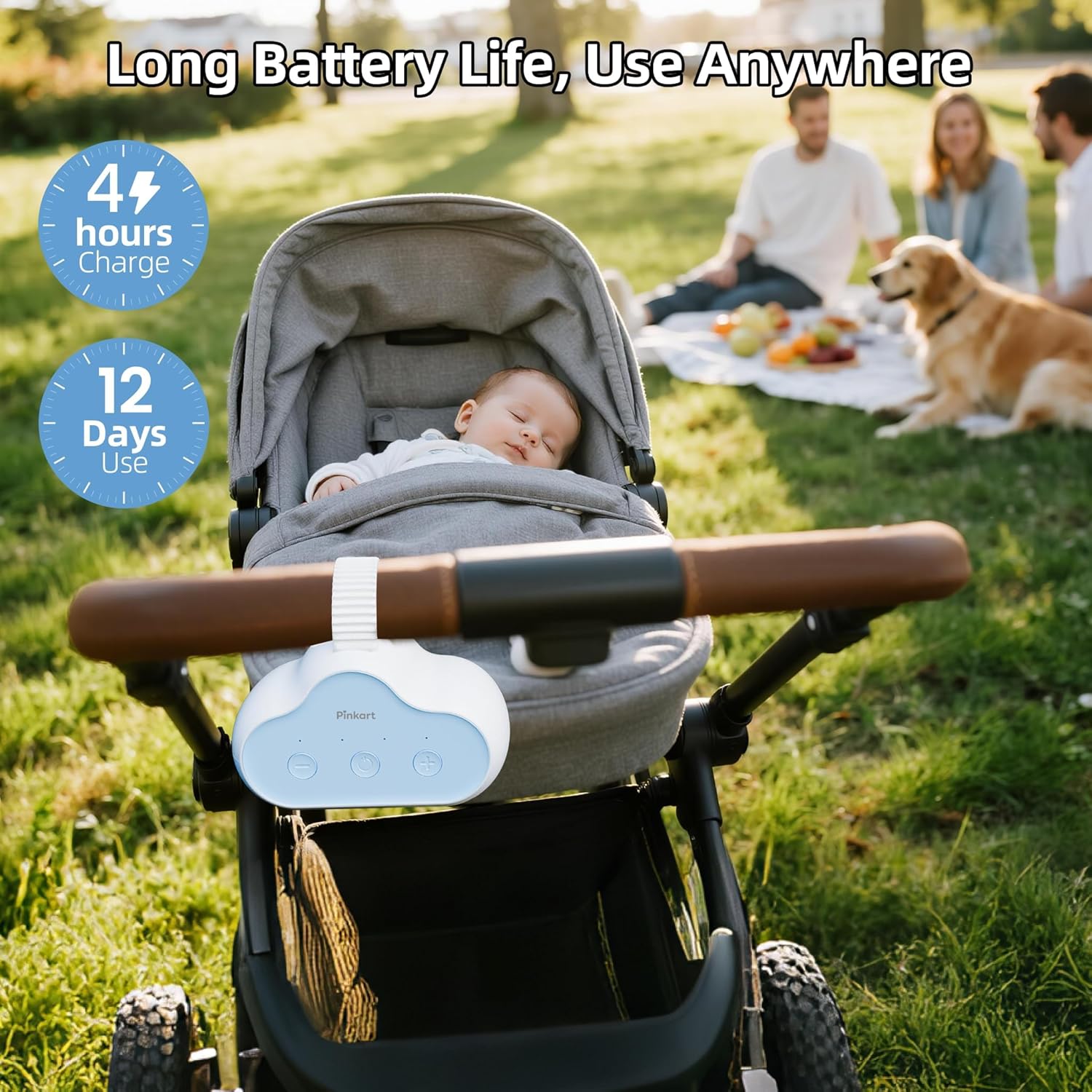 Pinkart Rechargeable Stroller Rocker Device – Hands-Free Baby Rocker & Sleep Soother, Quiet Motor, Fits Stroller Handle, Bassinet & Crib, 3 Speeds, 4 Timer Settings, for Newborns to Toddlers