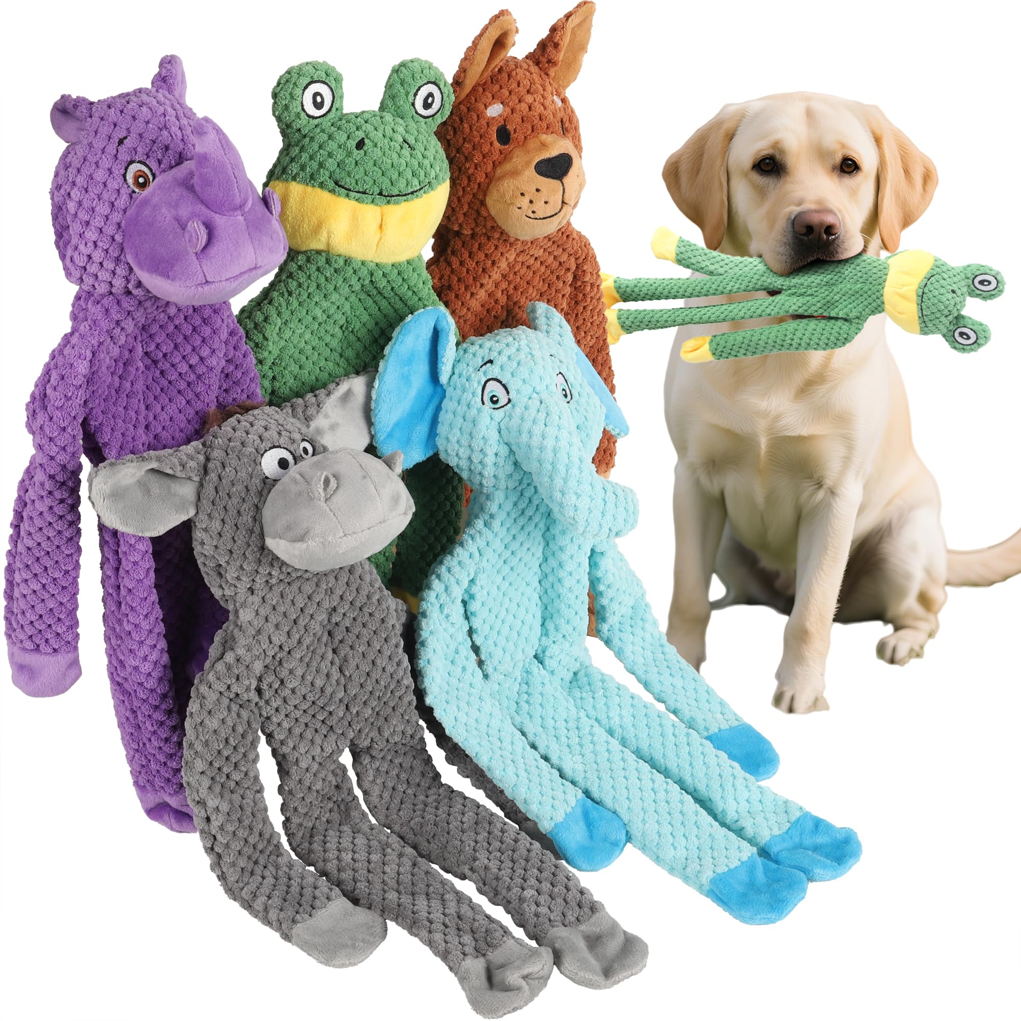 PELTEFLU Dog Squeak Toys for Small, Medium & Large Dogs, Durable Chew Toy for Teething and Chewing, Tough Interactive Puppy Toy, 5-Pack, for Dogs