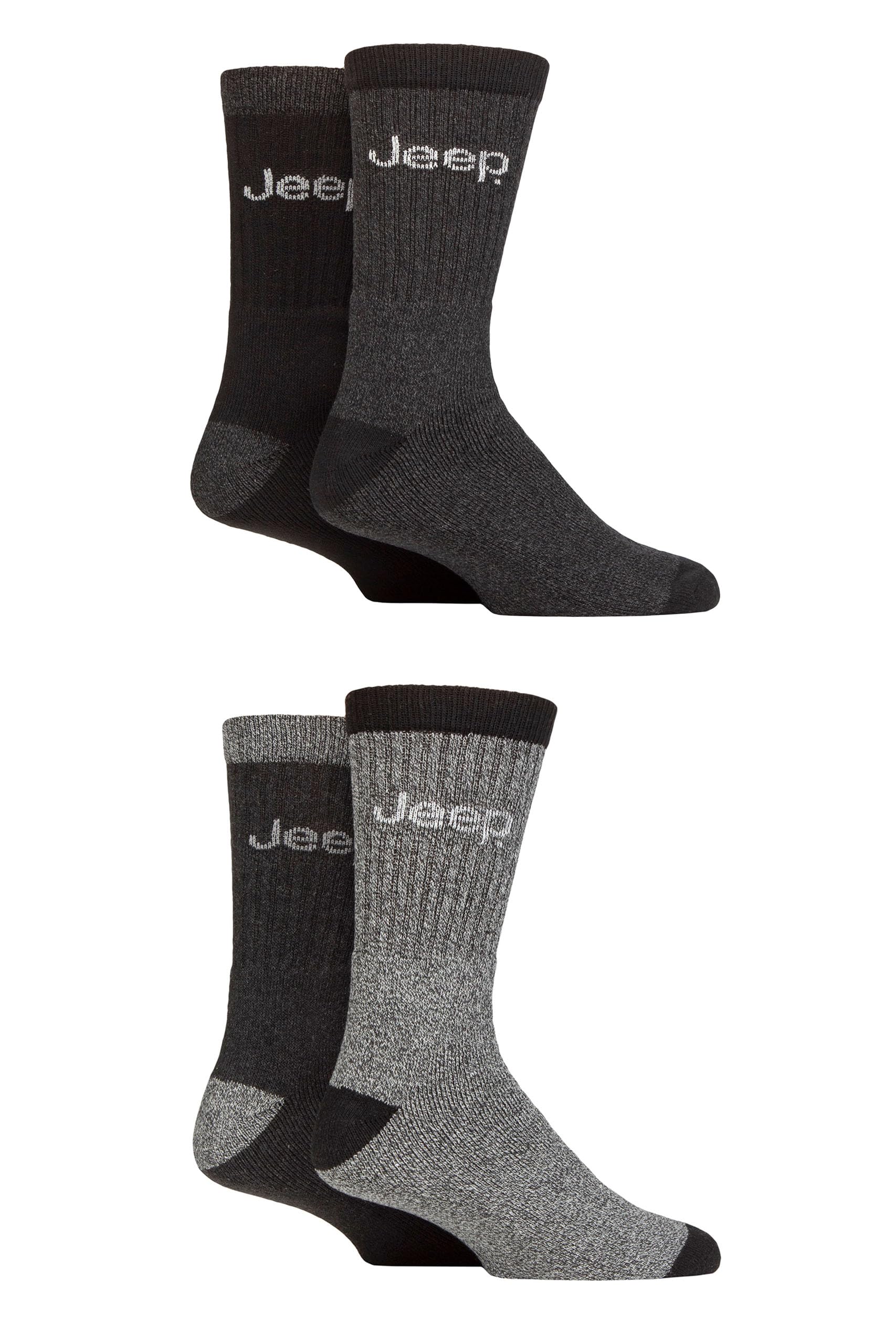 Jeep Men's Black/Charcoal Boot Socks Durable Regenerated Cotton Marl Soft Breathable For Walking Hiking Outdoors 4 Pair Multipack Size 6-11