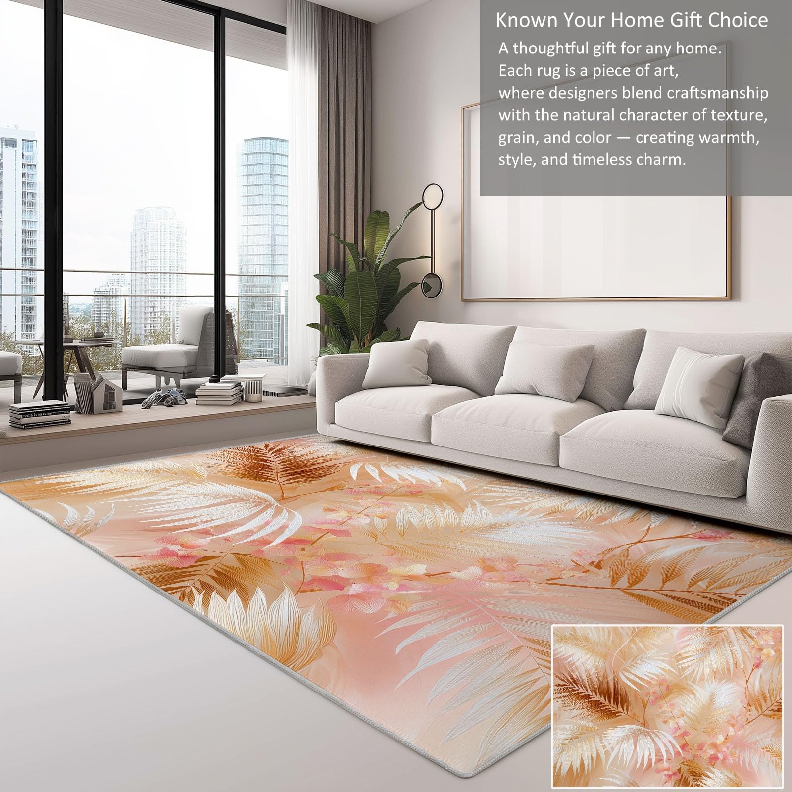 Generico Dywan do salonu z krótkim włosiem 160 x 230 cm można prać w pralce, antypoślizgowy prostokątny retro kwiatowy wzór liści druk artystyczny, do dekoracji domu sypialni beżowy