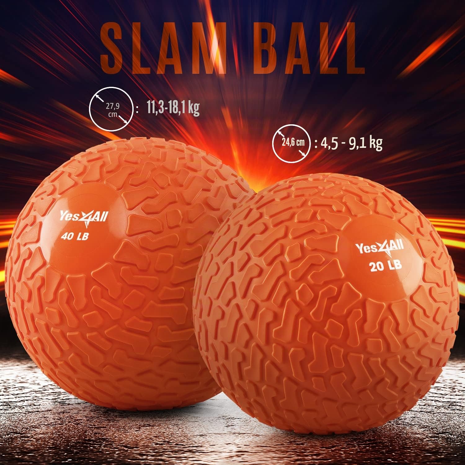 Yes4All Balles de Médecine Balles de Poids Ballon d'exercice en Caoutchouc sans Rebond pour la Musculation, la Puissance, la Boxe MMA et Le Poids de Gymnastique