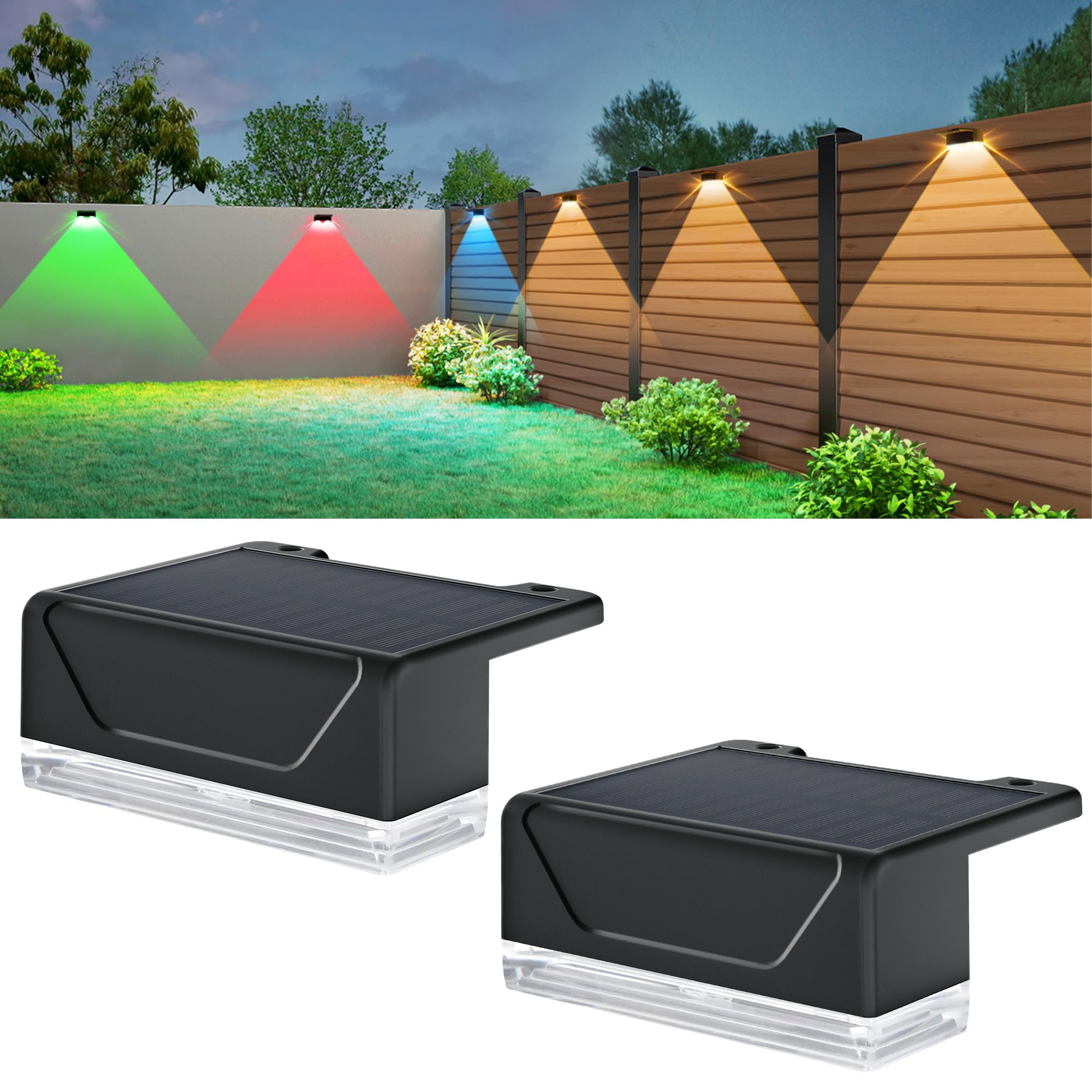ELLASAY Outdoor Fence Solar Lights: 8 Colour Modes Solar Powered Garden Lighting, IP65 Waterproof