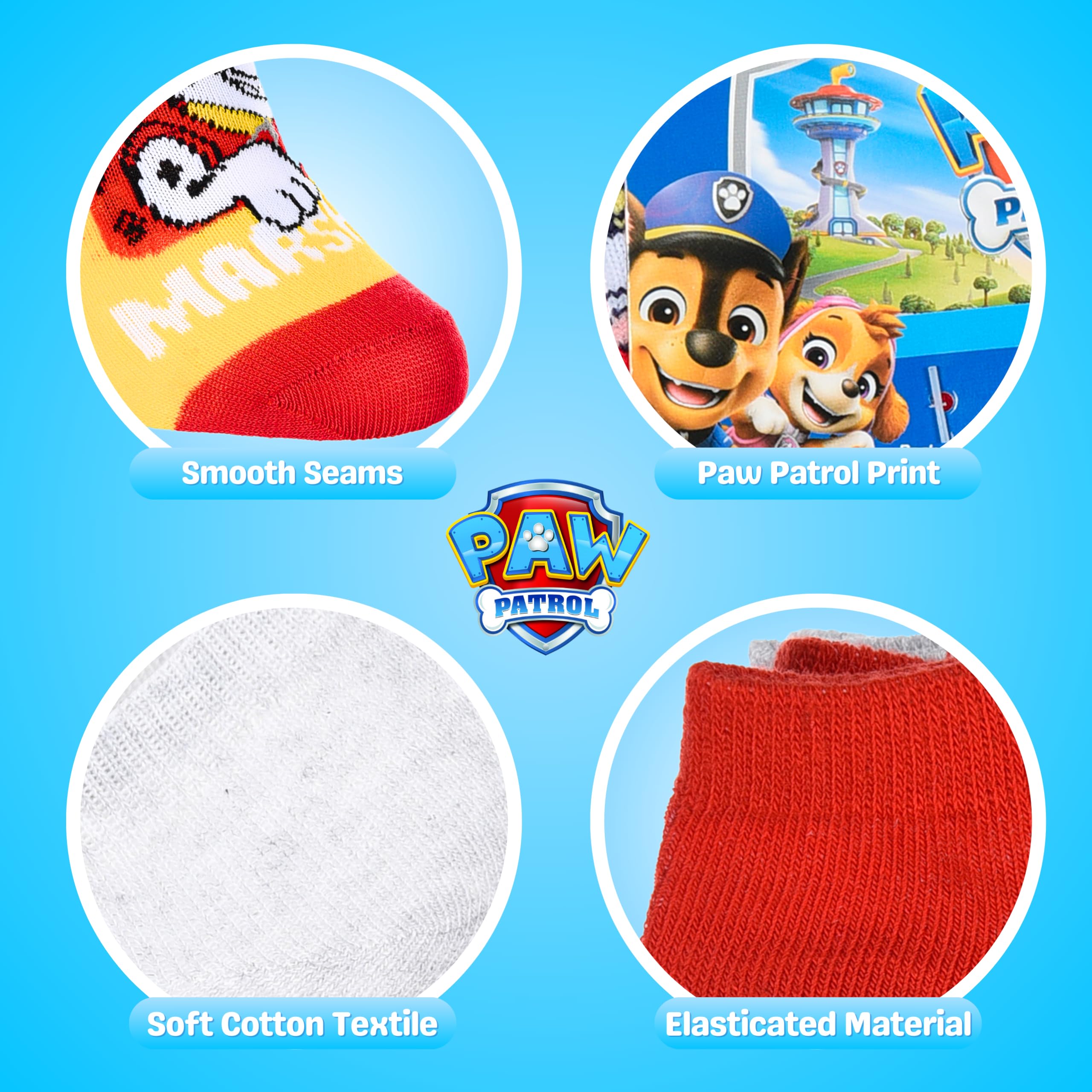Paw Patrol Lot de 6 paires de chaussettes courtes invisibles en coton, cadeau pour enfants, tailles EU 23 à 34