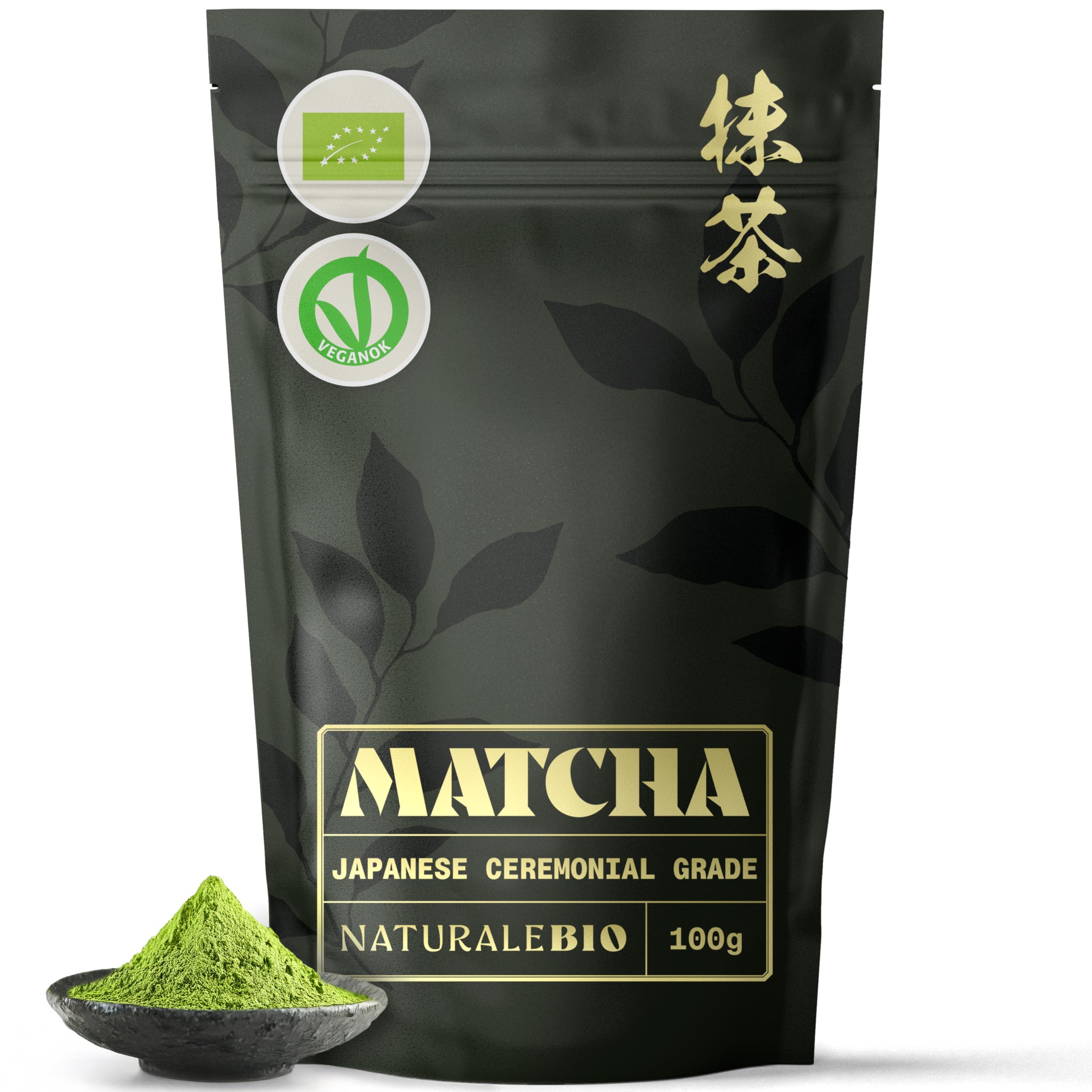 Organic Ceremonial Grade Matcha Powder, 100g. From Uji, Kyoto for Traditional Japanese Tea Ceremony. Green Tea Free of Added Sugars and Preservatives