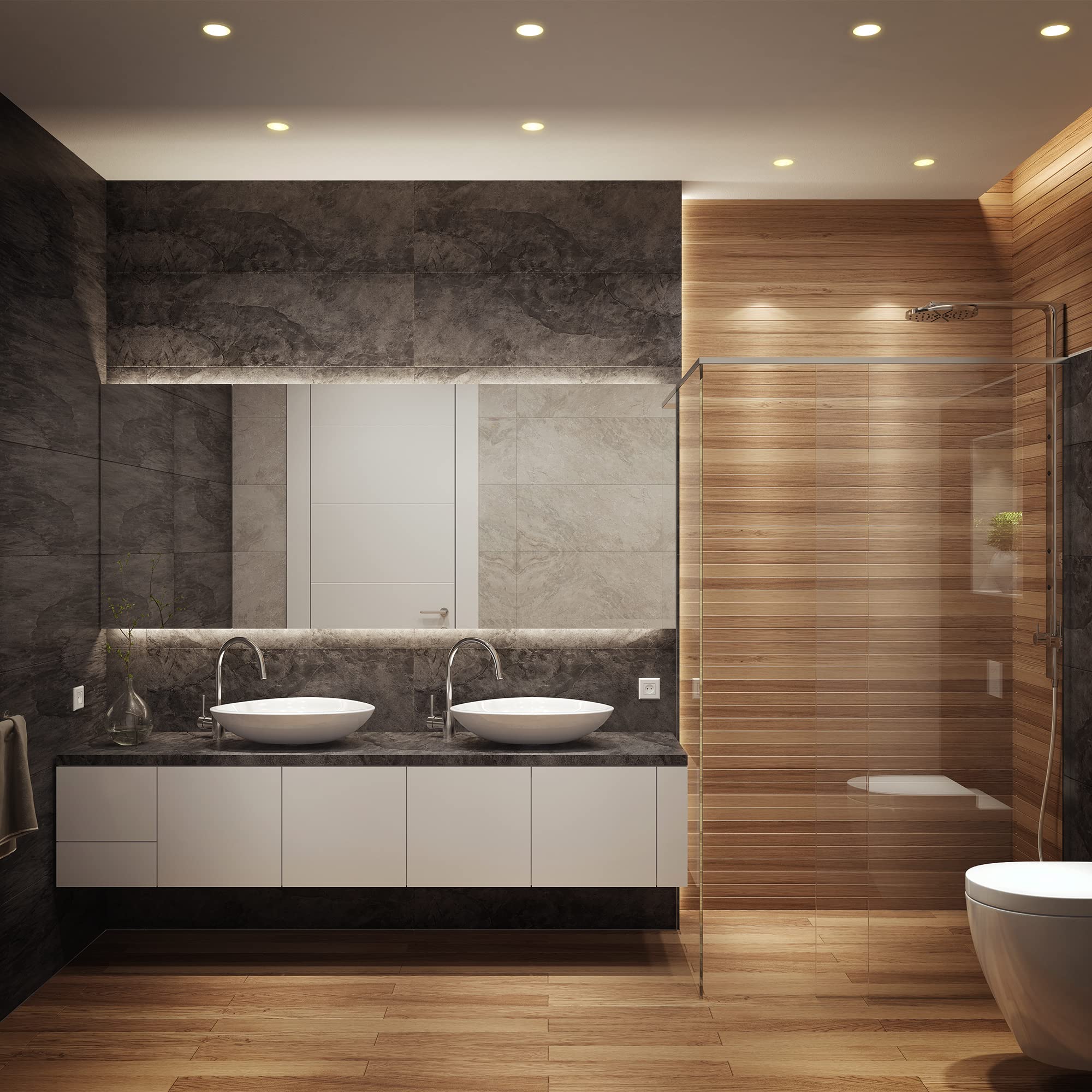 B.K.Licht I 5er Set RGBW Luces empotradas en el baño LED I Foco empotrado en el baño de color I Mando a distancia I Taladro de Ø70 mm I Regulable I 92x45 (DxH) I Blanco
