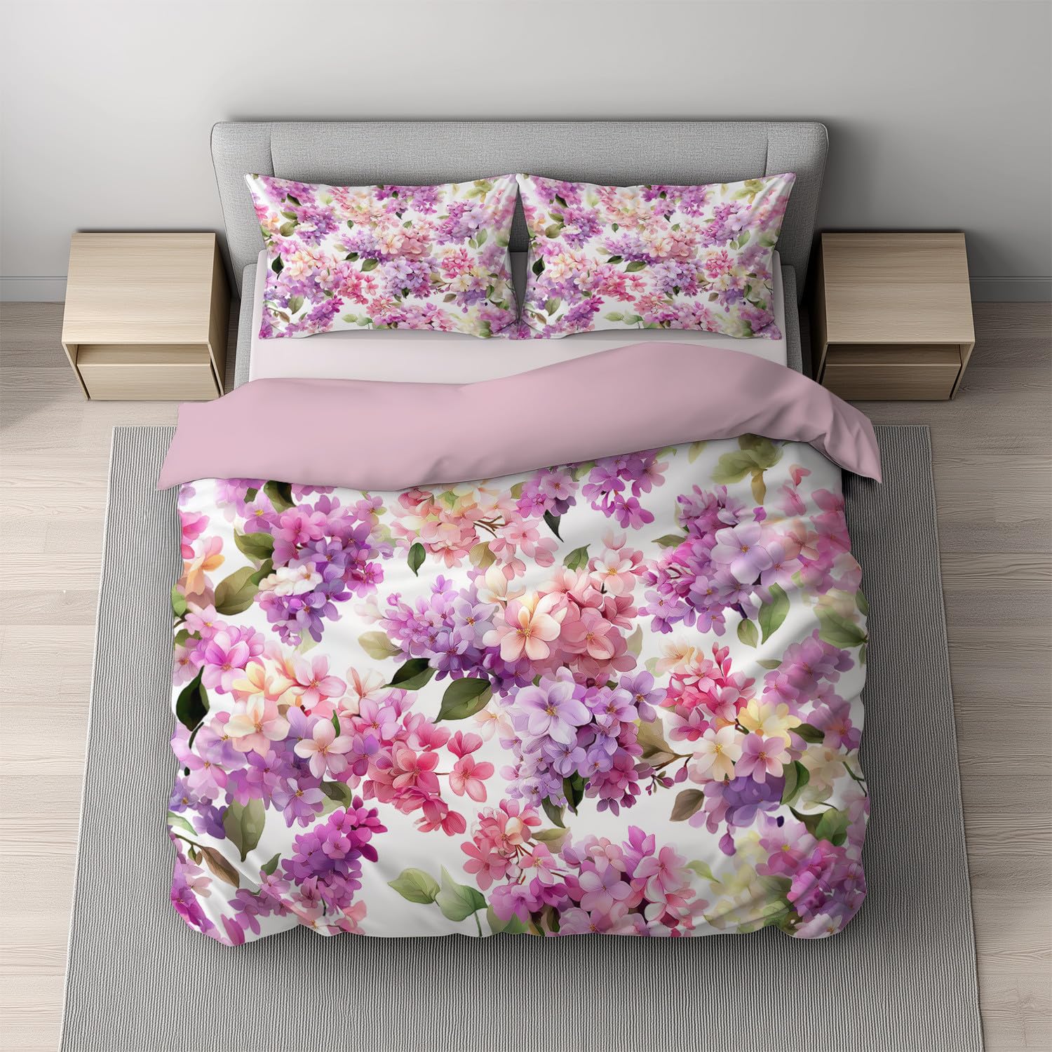Housse de couette lila réversible aquarelle de qualité supérieure
