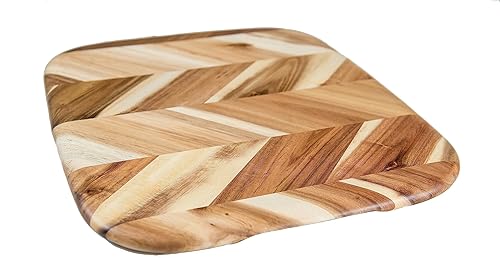 Lipper International Tabla de cortar y servir de espiga de acacia con borde redondeado con asas insertadas para cortar carnes, frutas y verduras,