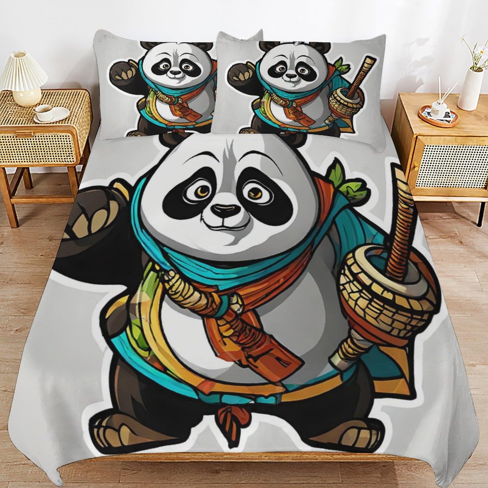 Parure de lit pandas multicolore en microfibre douce avec deux taies d'oreiller 80x80