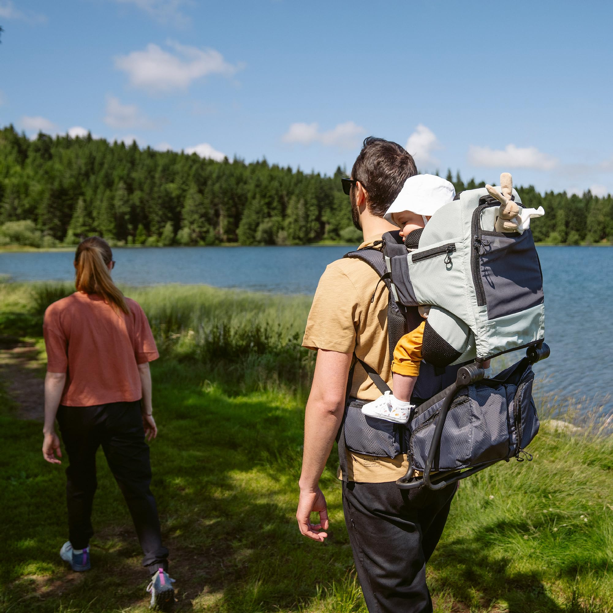 Babymoov Mochila portabebés para senderismo Moov & Hike: ergonómica con asiento ajustable y reposacabezas acolchado, con capota, bolsa de almacenaje 10l (Verde)