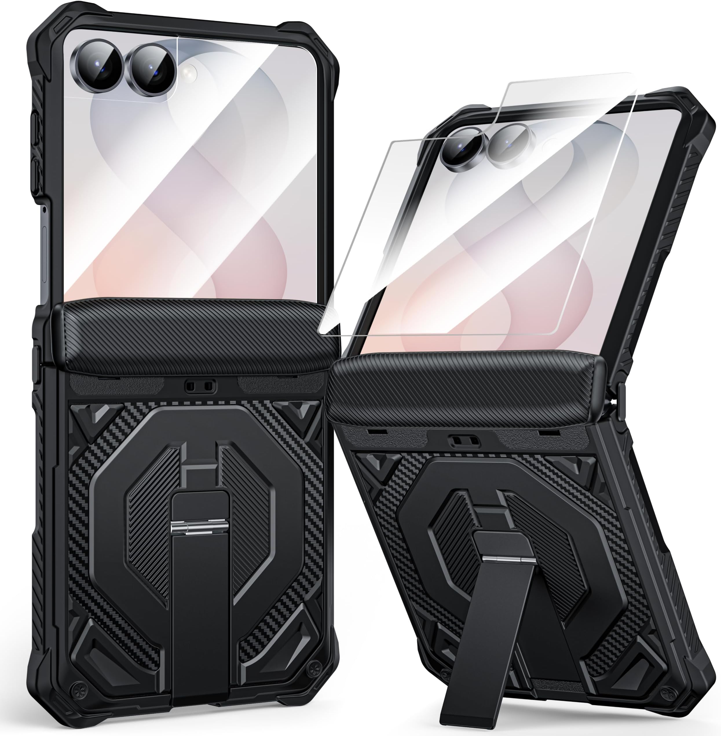 for Samsung Galaxy Z Flip 8/Z Flip 7 Case with Invisible Kickstand | Back Screen Protector & Hinge Protection,Military Grade Heavy Duty Shockproof Protective Cover,Black