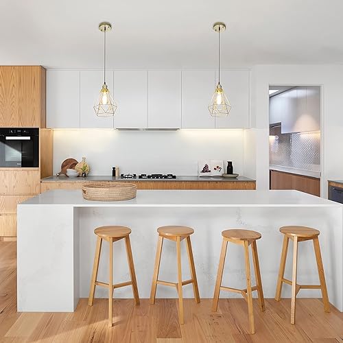 Miniatura 3 de POPILION - Lámpara colgante dorada, moderna lámpara colgante de jaula industrial para isla de cocina, luces colgantes de metal para isla de cocina,