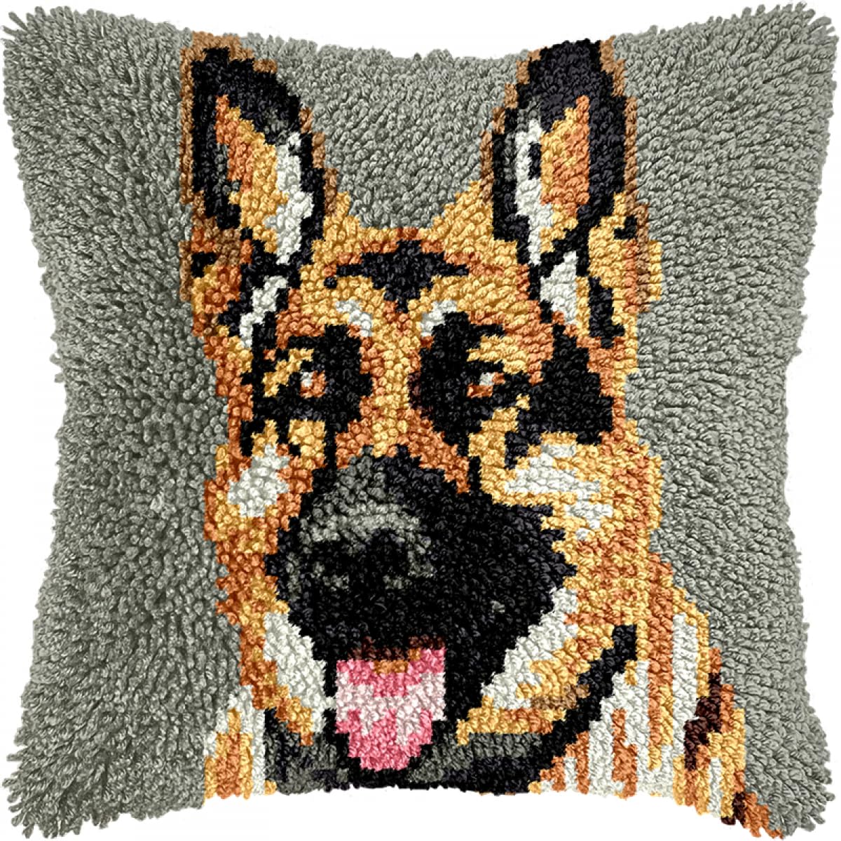 ORLUMY DIY Latch Hook Kit German Shepherd Animal Latch Hook Kits Pet Dog Punch Needles Start Kit Pillow Latch Hook Craft Kitsall Materials Included/DIY Craft Kits 43x43cm
