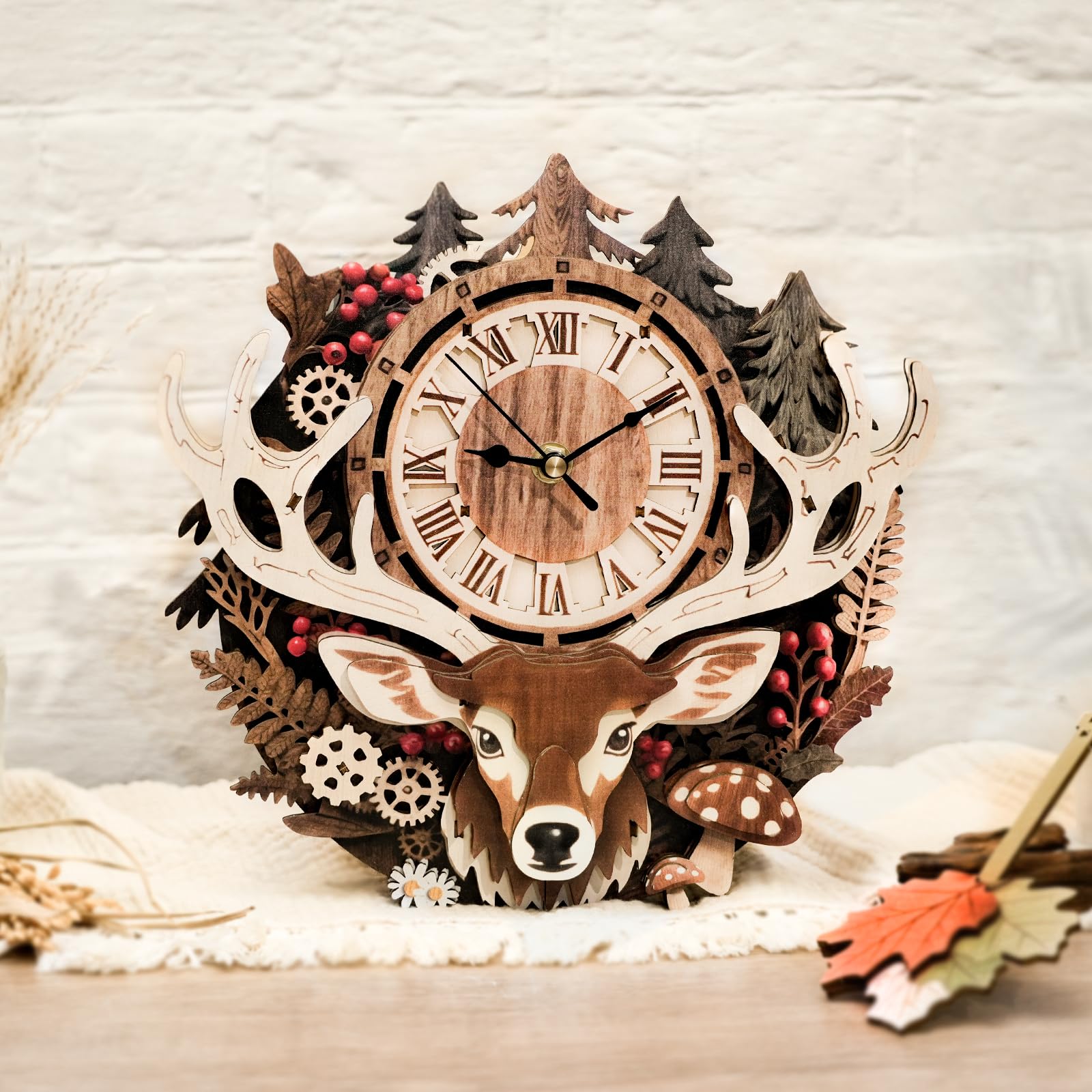 3D Wooden Reindeer Clock Puzzle - Build & Decorate -6