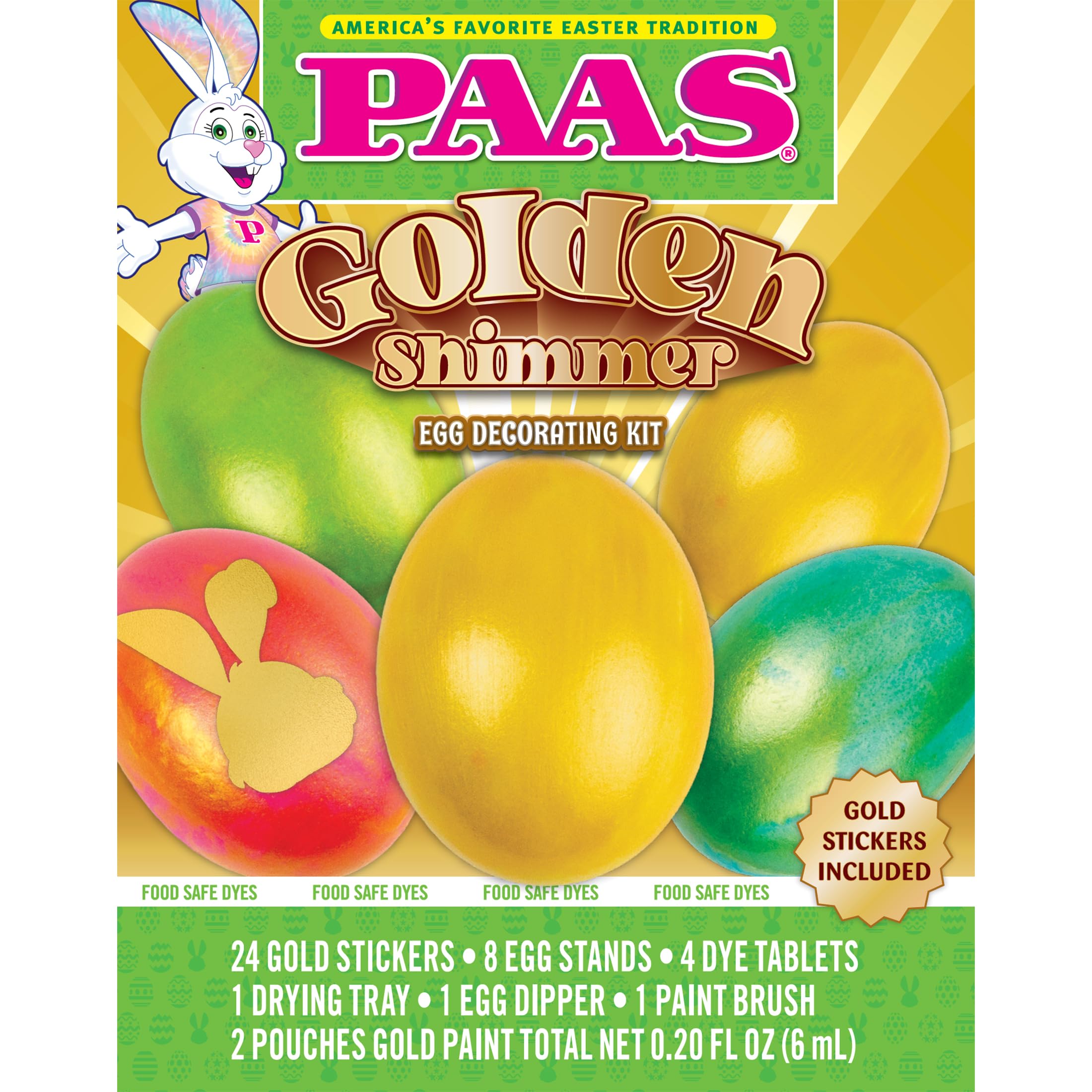 PAAS Golden Shimmer Egg Decorating Kit – Add a Shiny Gold Touch to Your Easter Eggs with 24 Gold Stickers and 2 Pouches of Gold Paint