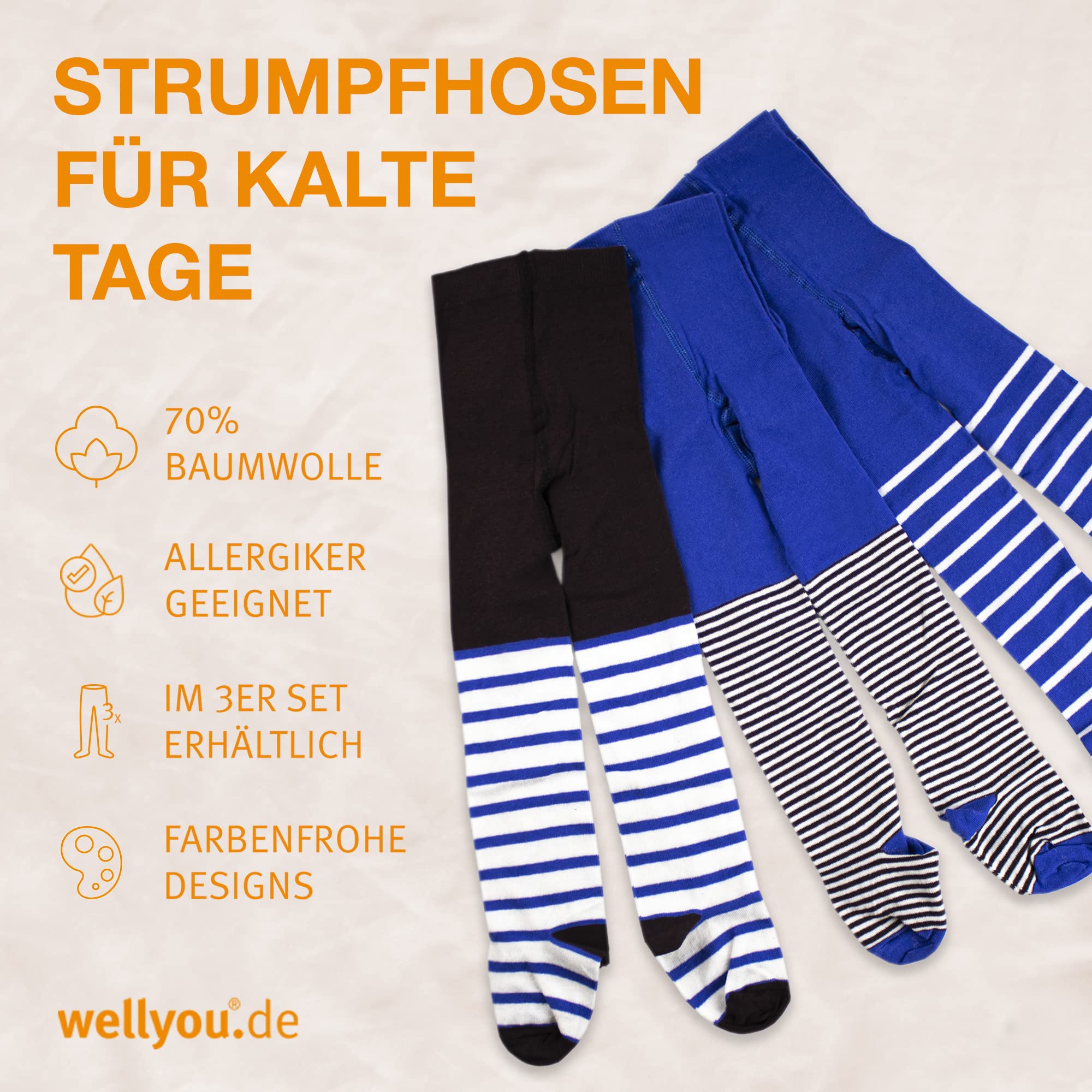 WELLYOU Calze collant per bambini maschi, calze collant per bambini/bambine, taglie 62-146, Made in EU (122-128, Blu-Marrone)