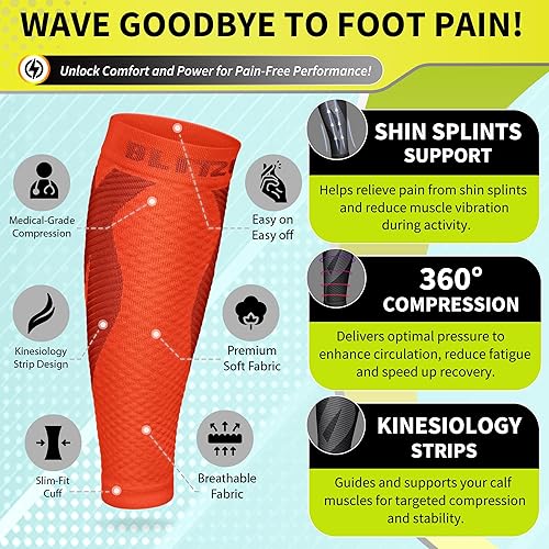 Vista 28 de BLITZU - Manga de compresión para pantorrilla, unisex, calcetas de compresión sin pie, soporte para corredores, pernera, pantorrillera para alivio