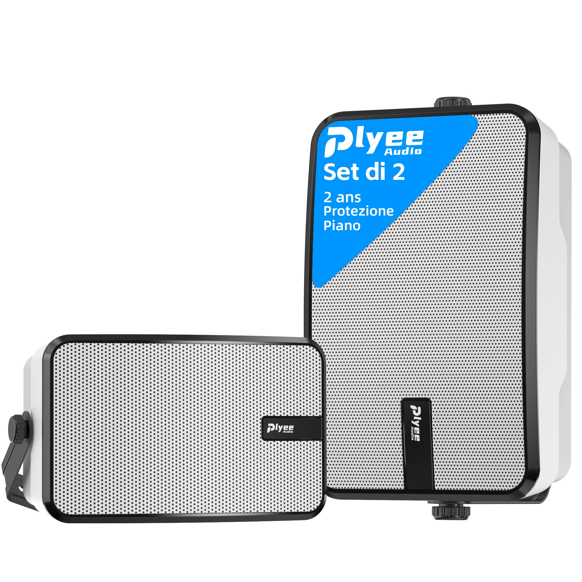 Plyee Audio Altoparlanti Bluetooth 400W,Bassi Potenti, Sincronizzazione Wireless con 100 Altoparlanti, Montaggio a Parete per Patio, Veranda, Garage, Coppia (MZ-621)
