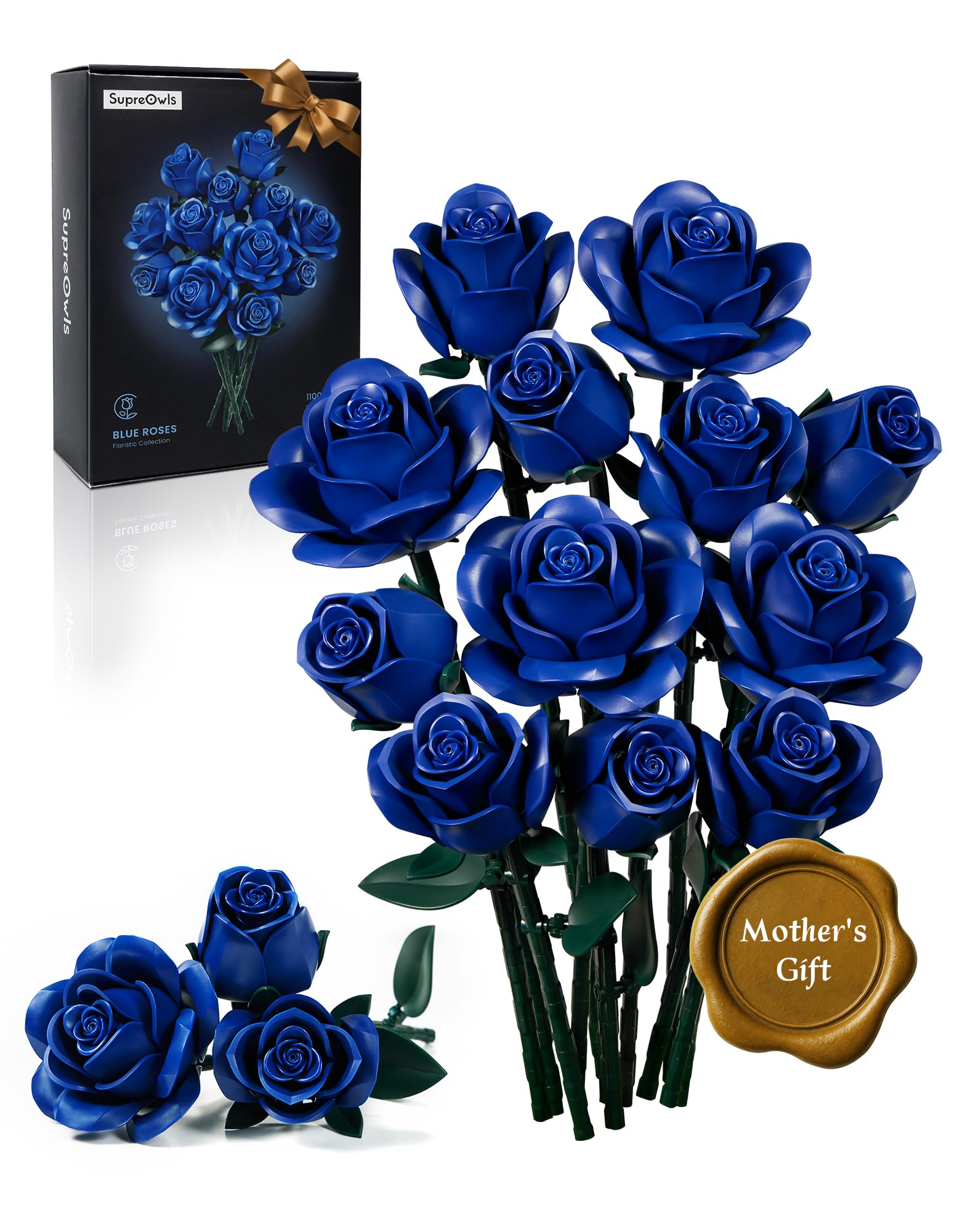 Millionspring-Set mit blauen Rosen, Blumenstrauß-Bausatz mit 12 blauen künstlichen Rosen, Geschenke für Ihn Sie zum Valentinstag, Geburtstag, Jahrestag, Muttertag, Weihnachten, Heimdekoration