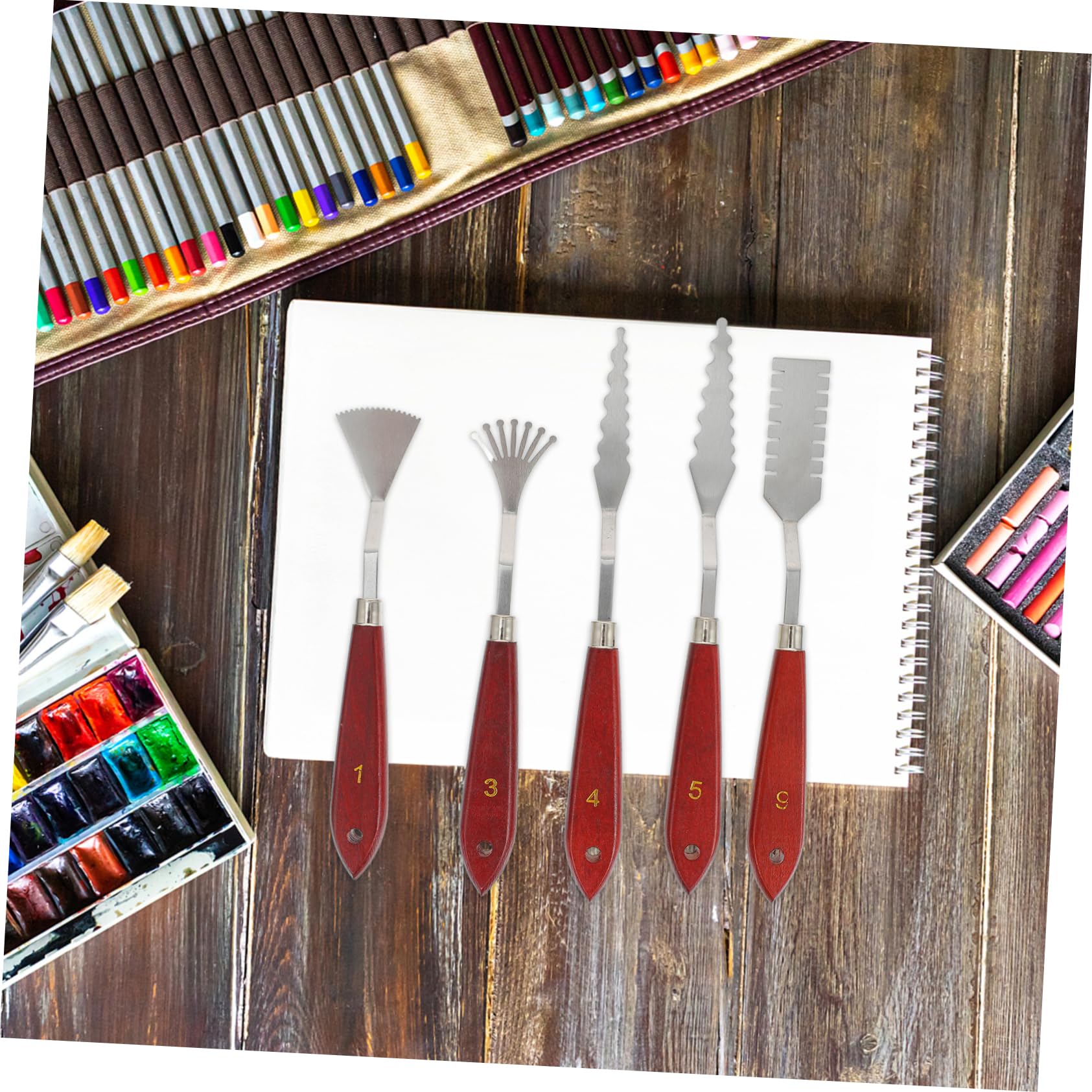 NUOBESTY 3 Set Coltello Da Pittura Carta Da Parati Mastice Numero Spatole A Guazzo Pallet Di Vernice Tavolozza Fai Da Te Strumento Raschietto Per Pentole Parà Di Legno Brown 5 Pezzi * 3