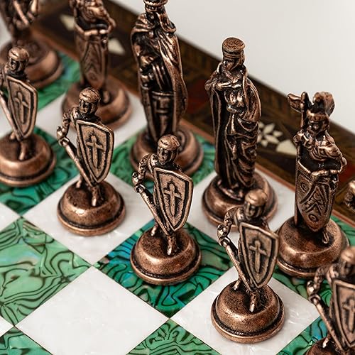 Miniatura 8 de Juego de ajedrez de madera de 15 pulgadas con piezas de ajedrez de metal, tablero de ajedrez hecho a mano y piezas de metal británicas, elegante