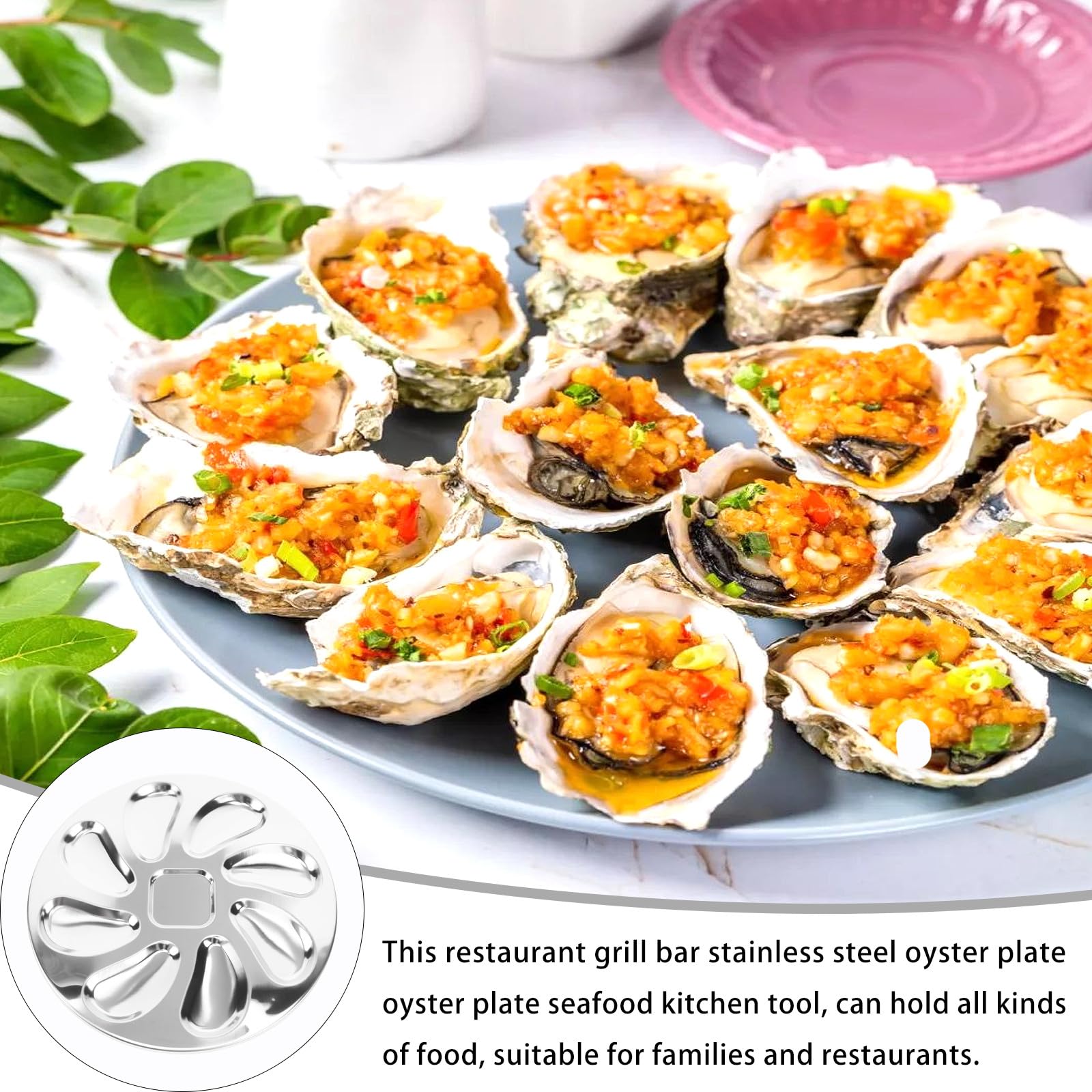 Toyvian Plato de Acero Inoxidable para Ostras 23X23 CM Ranuras Bandeja Plana para Mariscos y Aperitivos Utensilio de Cocina para Restaurante y Uso Doméstico
