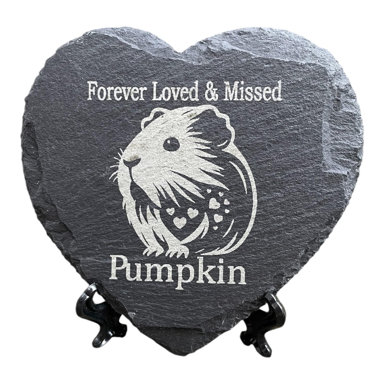 LoveCraftsLove Guinea Pig Memorial Plaque - Heart-Shaped 11cm x 11cm, Customizable with Name - Stand Included Handcrafted Natural Stone