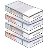 4 Packs Under Bed Storage Containers Bins, Humid-Proof Plastic Underbed Storage Bins, Closet Organizers and Clothes Storage Bags, Under the Bed Blanket Storage with Handles for Clothes,Bedroom