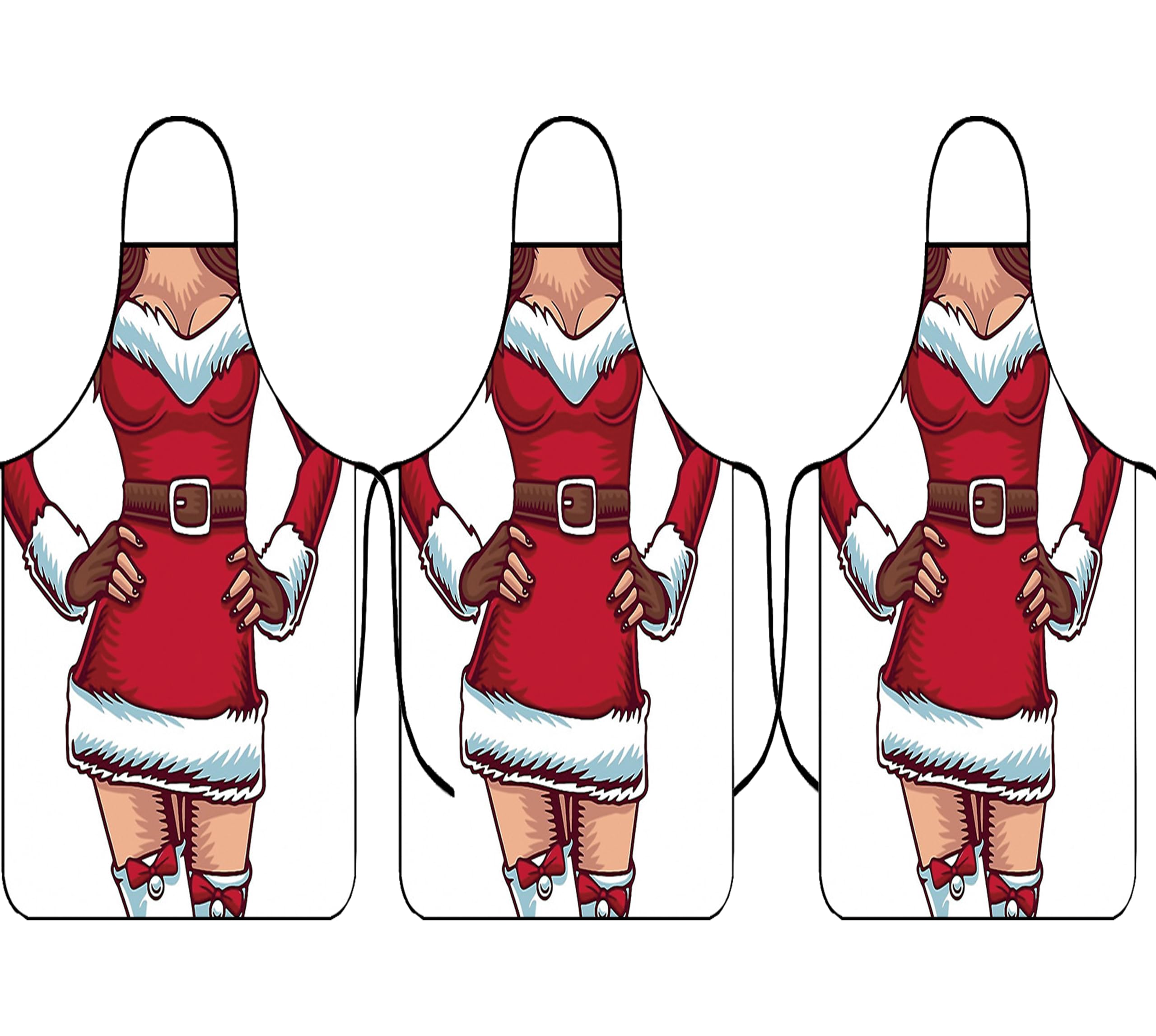 LIKPOJA 3 PCS Christmas Kitchen Cooking Aprons Wife and Husband Novelty Sexy Aprons Couples Secret Santa Funny Christmas Gifts for Women and Men Dinner Party(Pack of 3,Wife A3)