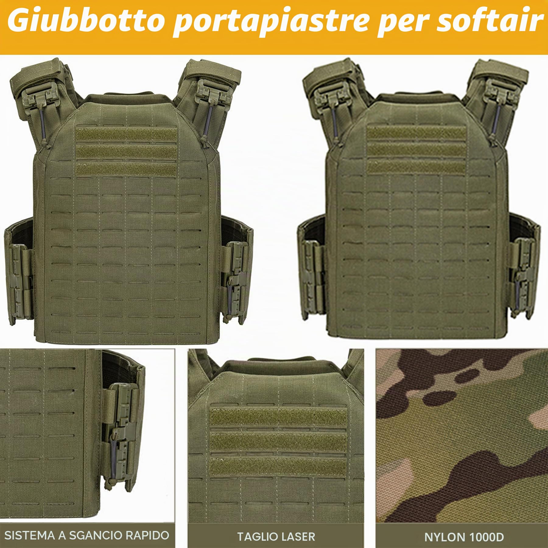TWINFALCONS Gilet Tattico Militare da Softair, 1000D Nylon Molle Giubbotto Regolabile Modulare Gilet con Tasche Interna per Piastre EVA Quick Release Buckle Giubbotti Militare