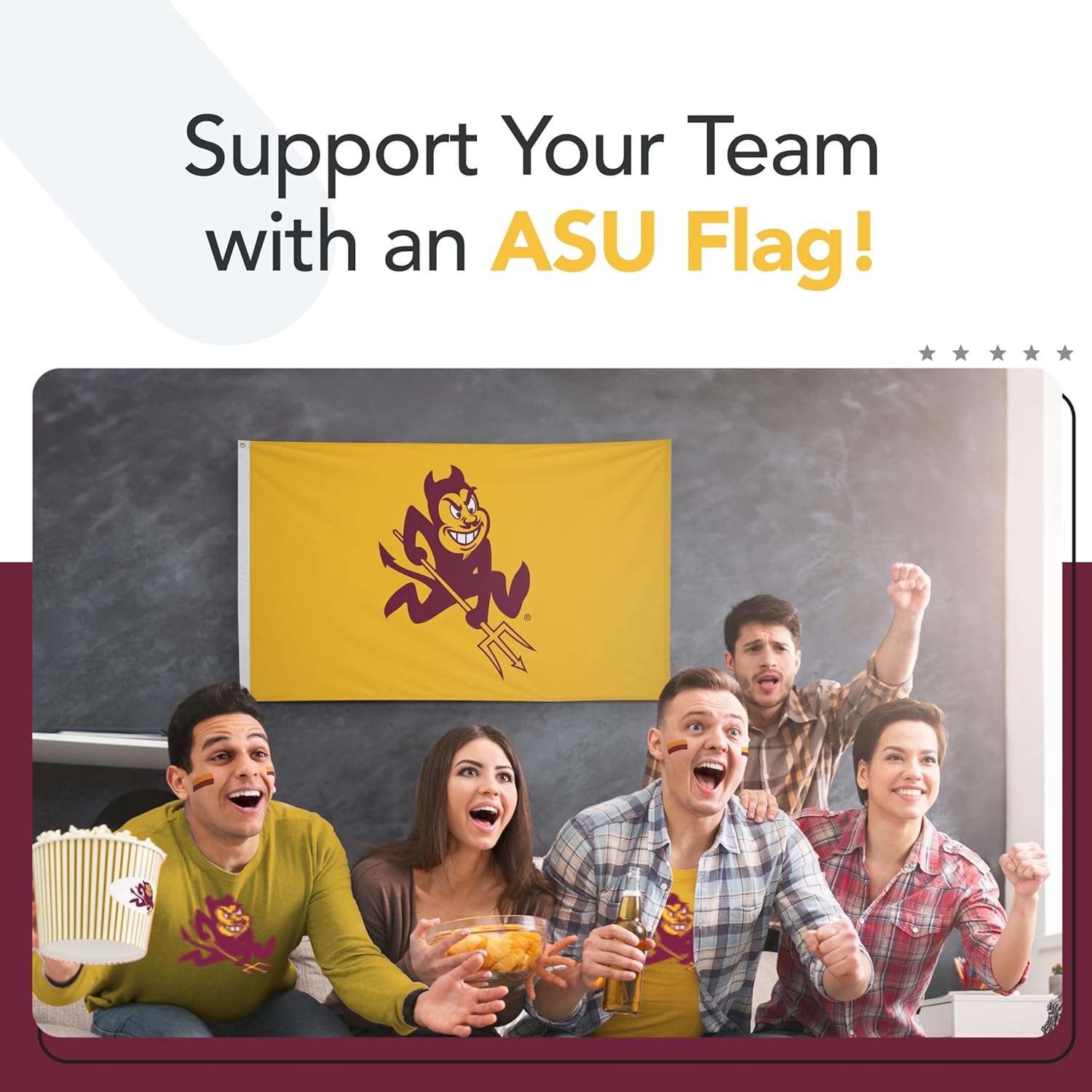 Arizona State Sun Devils College Sports Printed Flag - NCAA Licensed - Nylon - School Banner (Gold, Maroon) (3' x 5')