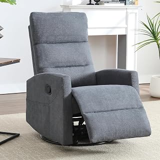 360° Swivel Rocker Recliner Chair for Small Spaces, Manual Reclining Chair for Adults, Rocking Glider Chair for Nursery, Living Room, Bedroom, Polyester Fabric Dark Grey