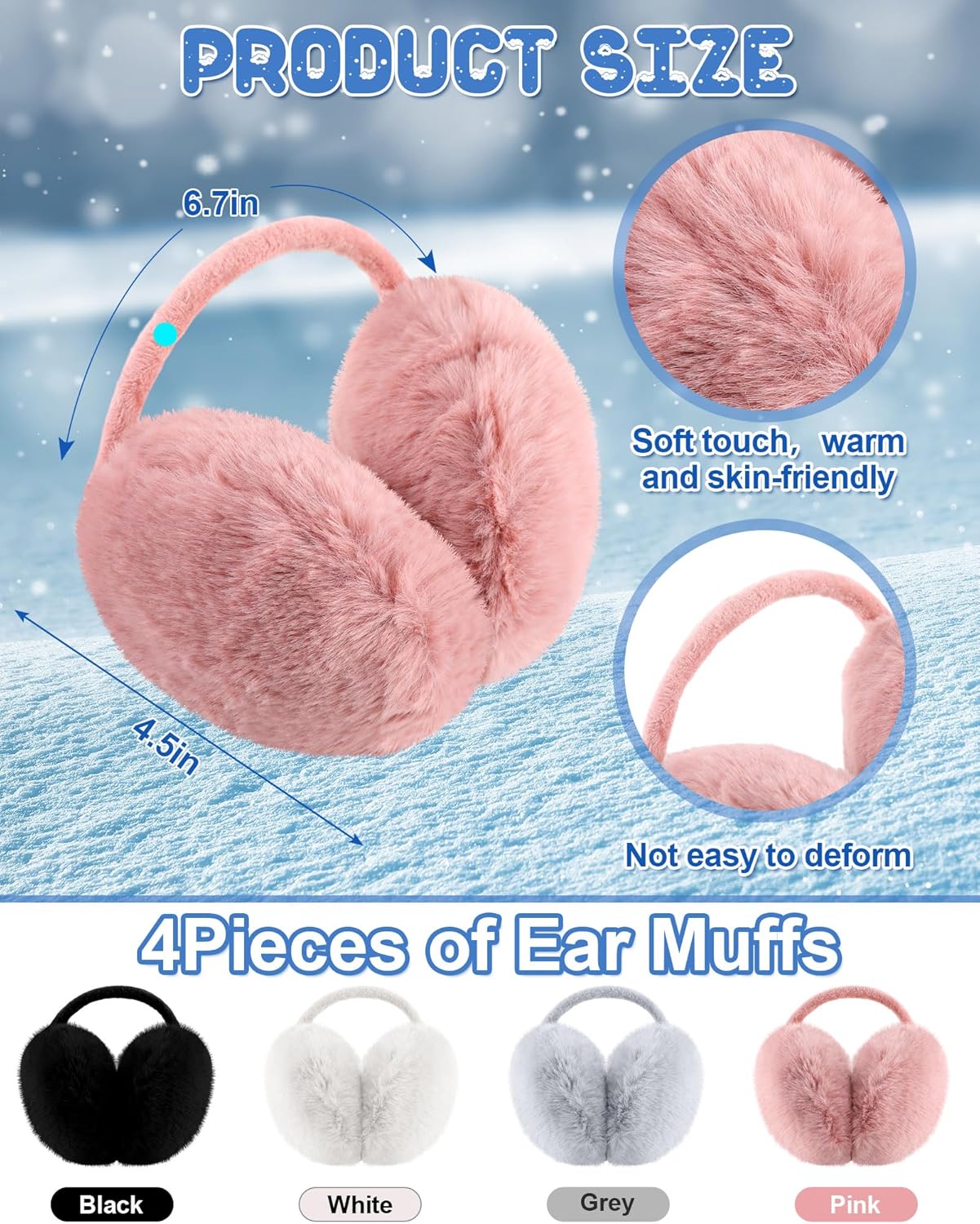 Suhine 8 Pieces Winter Ear Muffs with Gloves Sets Women Include 4 Pcs Soft Fuzzy Outdoors Adjustable Earmuffs 4 Pairs of Warm Gloves in Cold Weather for Women Girls - Image 4