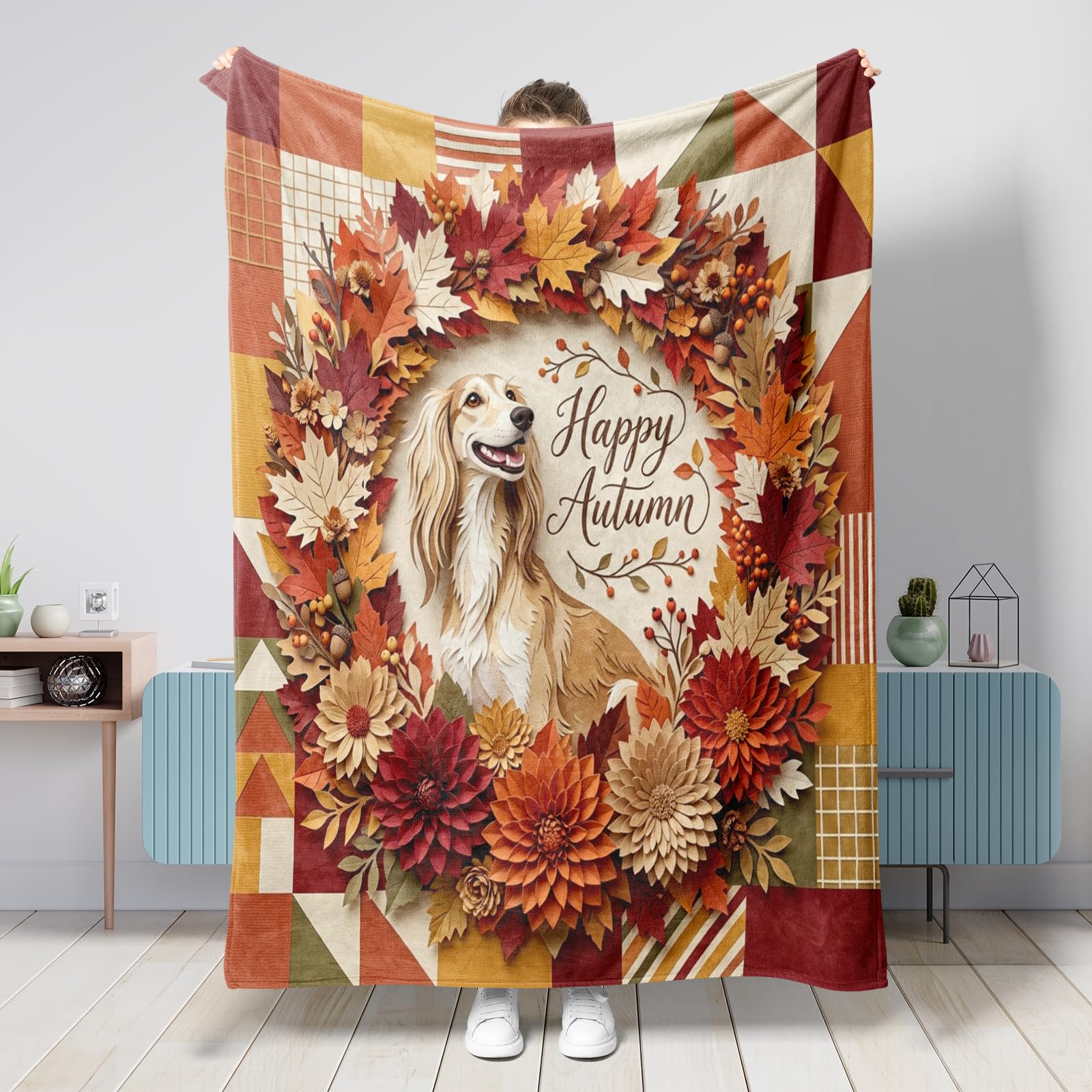 Couverture d'automne Saluki en flanelle douce pour canapé et lit 152x203 cm