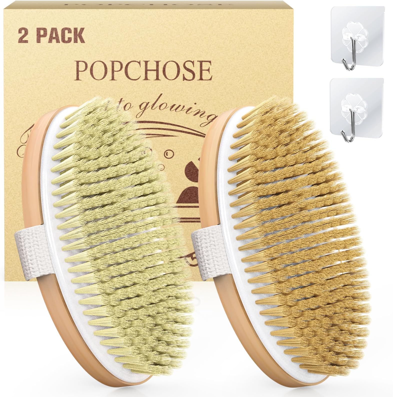 POPCHOSE Dry Brushing Body Brush, Natural Bristle Dry Skin Exfoliating Brush Body Scrub for Flawless Skin, Cellulite Treatment, Lymphatic Drainage and Blood Circulation Improvement