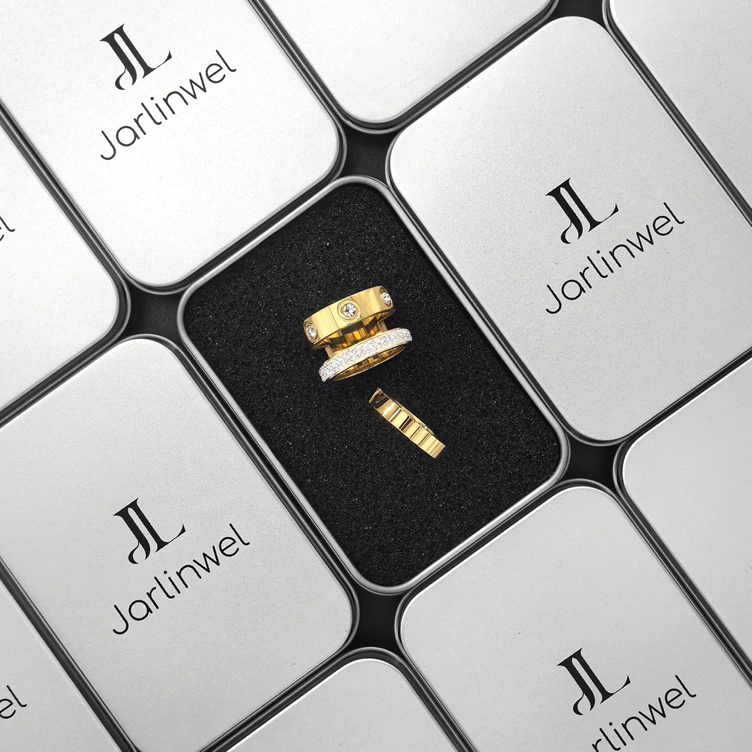 Gold Silver Rings for Women Dainty 18K Gold Plated Cubic Zirconia Stacking Rings for Women Thumb Ring Set Love Friendship Dual Band Rings Promise Wedding Engagement Rings - Image 2