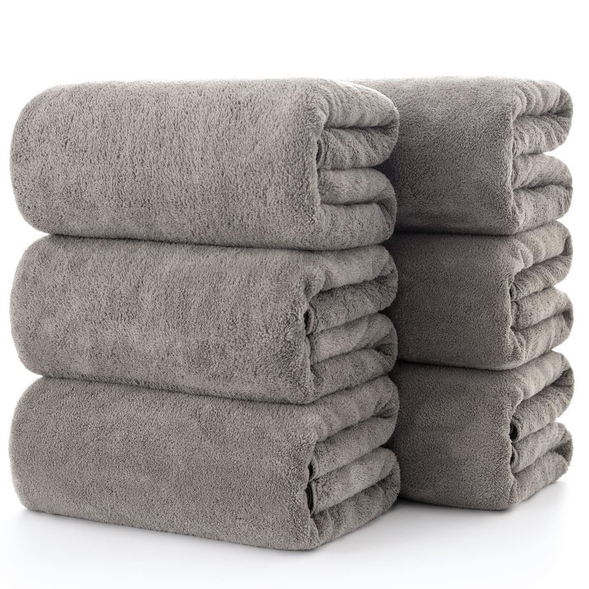 Towels 6 Piece Ultra Soft Microfiber Bath Towel Set 55" L x 27" W Incredibly Absorbent Lightweight Quick Dry and Durable, 6 Pack Elegant Grey Brown