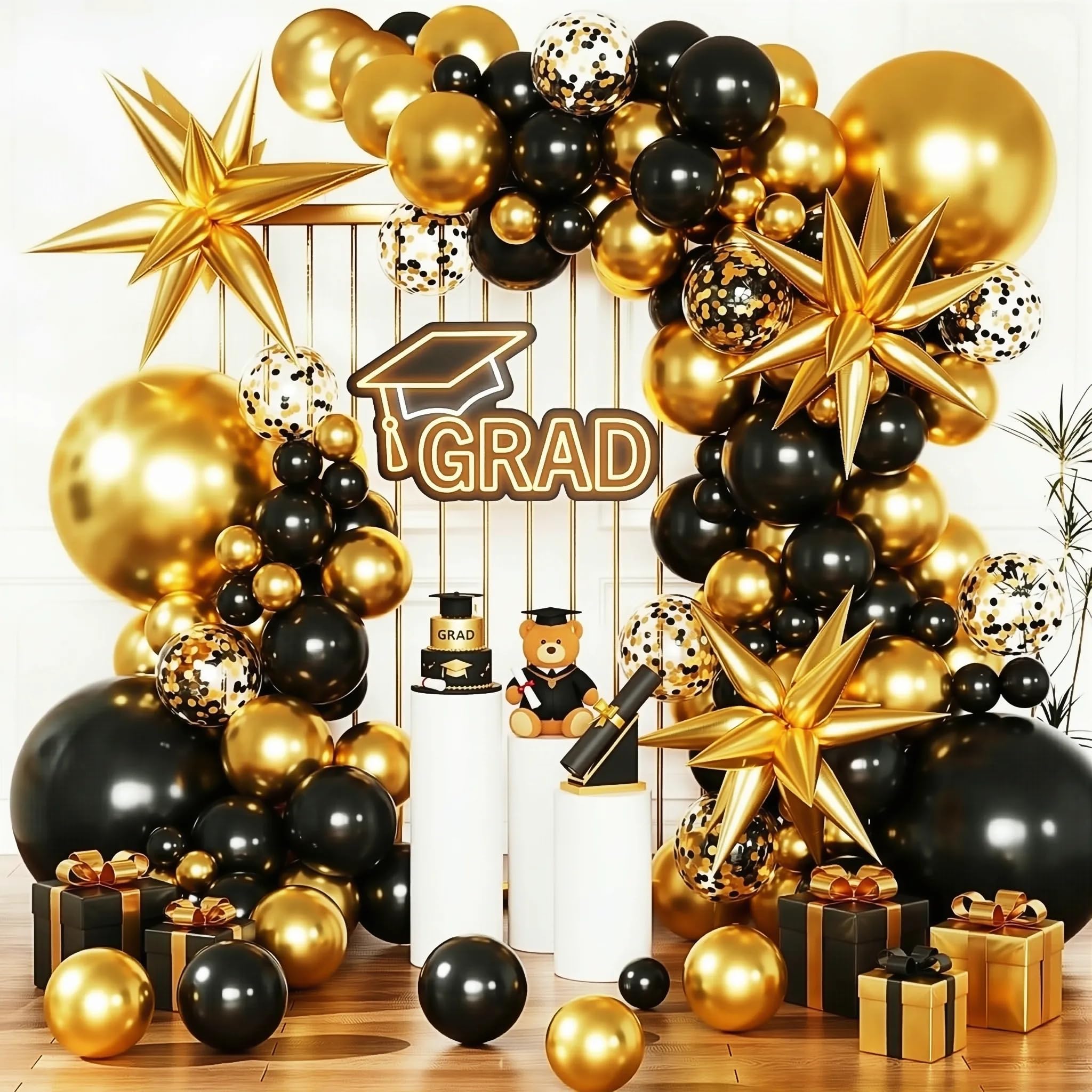 Black and Gold Balloon Garland Arch Kit, Black Gold Confetti Balloons for Retirement Men Birthday Graduation Decorations 2026 Class Grad Prom Bachelorette Anniversary Party Decorations