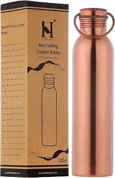 Premium Pure Copper Water Bottle Matte Finish 1000 ml Eco-friendly for Ayurveda Health Benefits Leakproof Design Stylish Reusable Bottle for Fitness & Hydration
