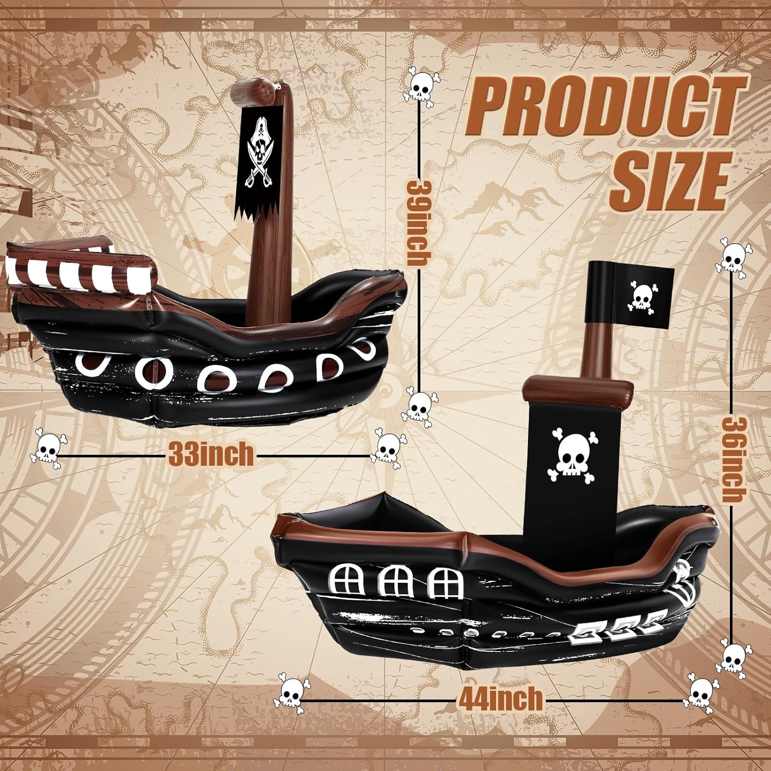 Zhanmai 2 Pcs Inflatable Pirate Ship Drink Cooler Inflatable Serving Bar Food Container for Summer Carniva Mardi Gras Pirate Birthday Party Favor Supplies Decorations(Classic Style)